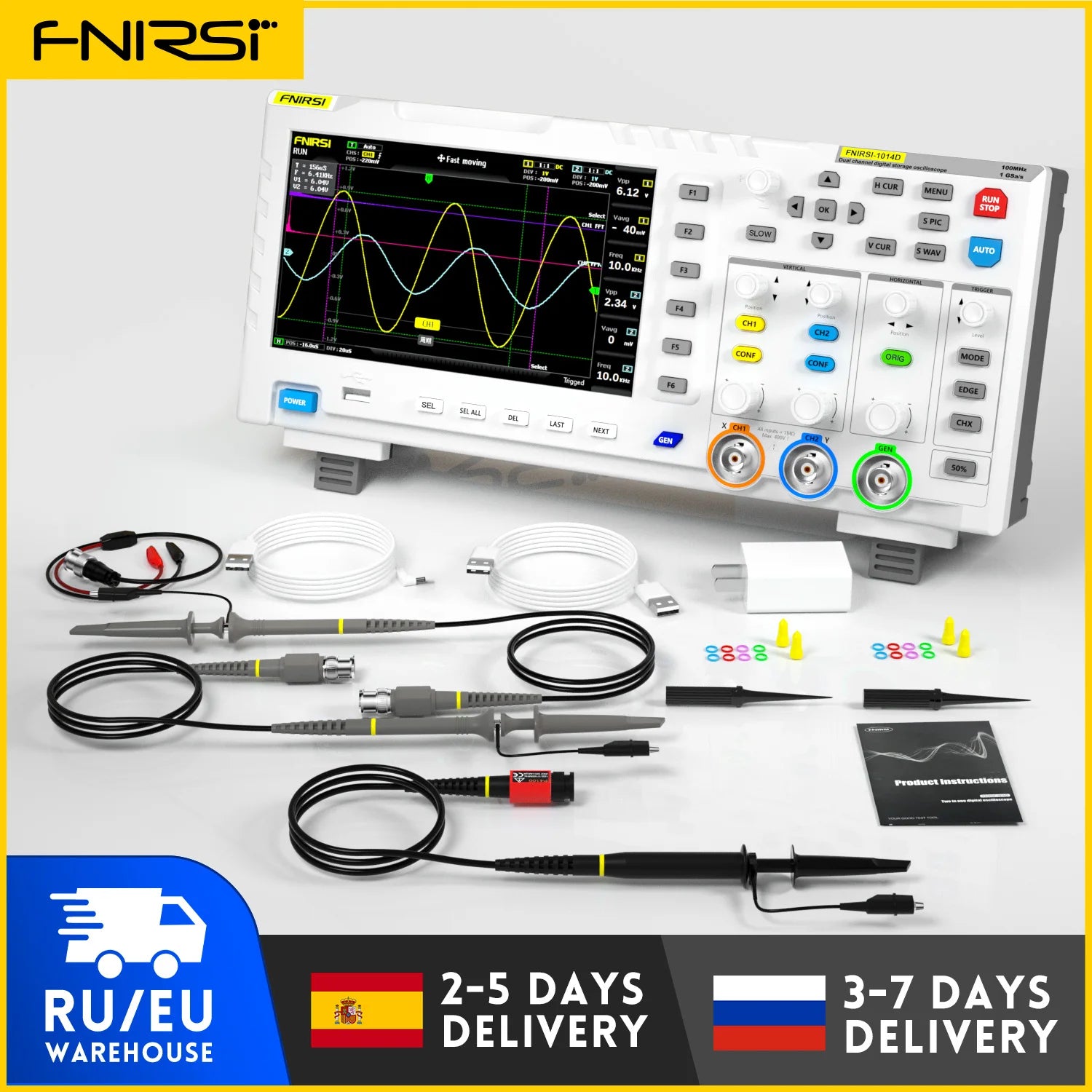 FNIRSI 1014D Digital Oscilloscope 2 In 1 Dual Channel Input Signal Generator 100MHz* 2 Analog Bandwidth 1GSa/s Sampling Rate Blackbox Automotive Diagnostics