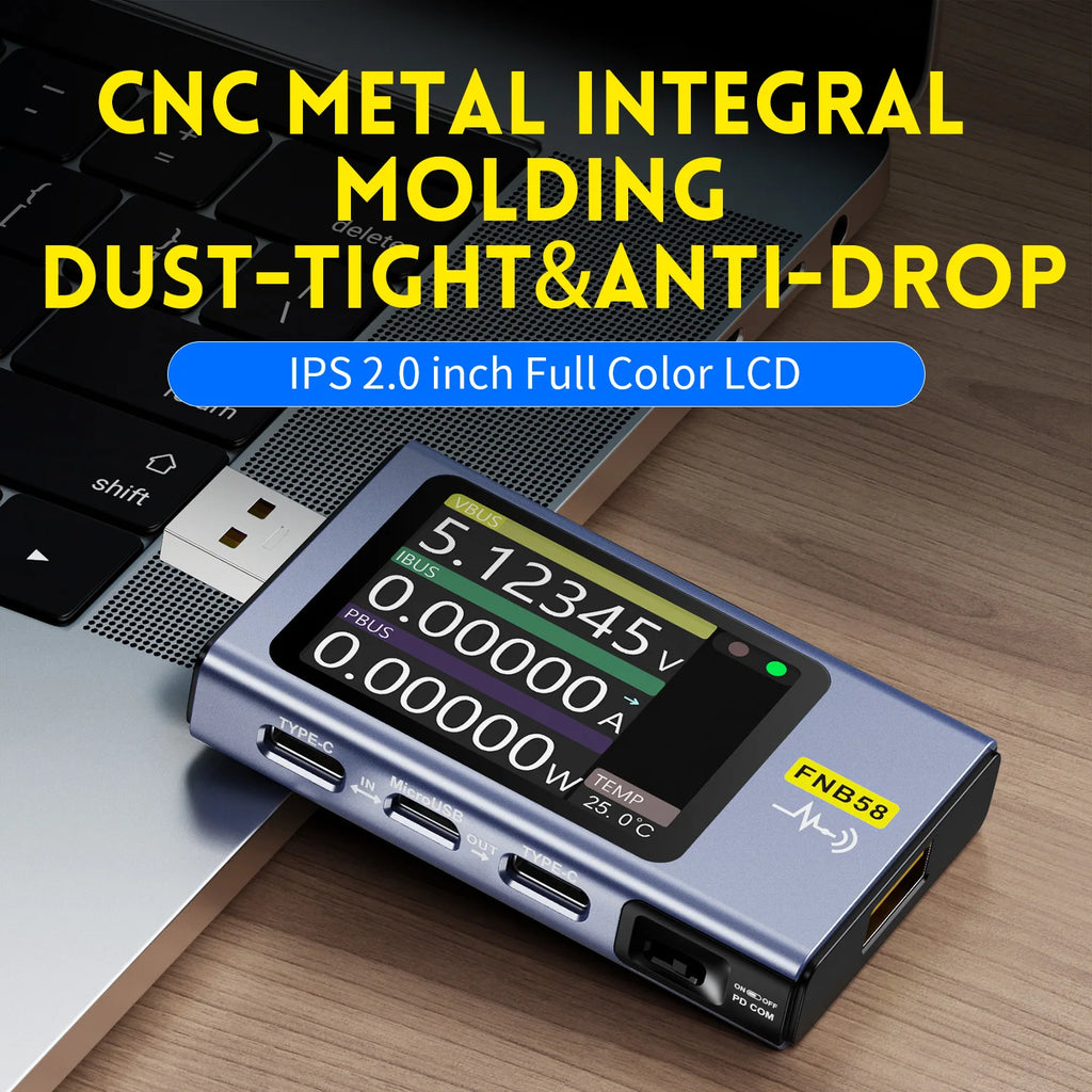 FNIRSI-FNB58 USB Tester Voltmeter Ammeter TYPE-C Fast Charge Detection Trigger Capacity Measurement Ripple Measurement Blackbox Automotive Diagnostics