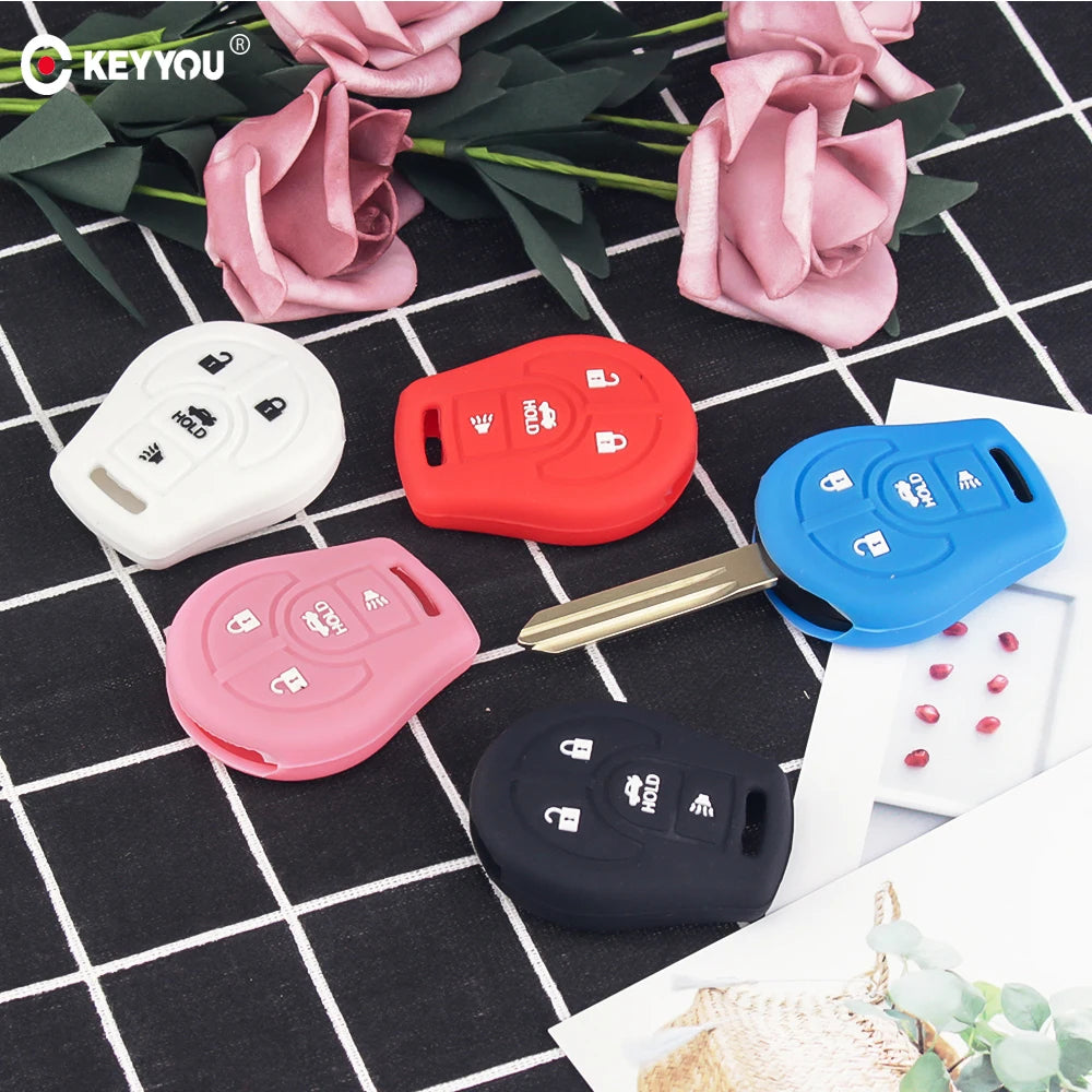 KEYYOU For Nissan Micra Qashqai Maxima Altima Sentra Versa Car Silicone 4 Button Remote Key Case Fob Cover Holder Blackbox Automotive Diagnostics