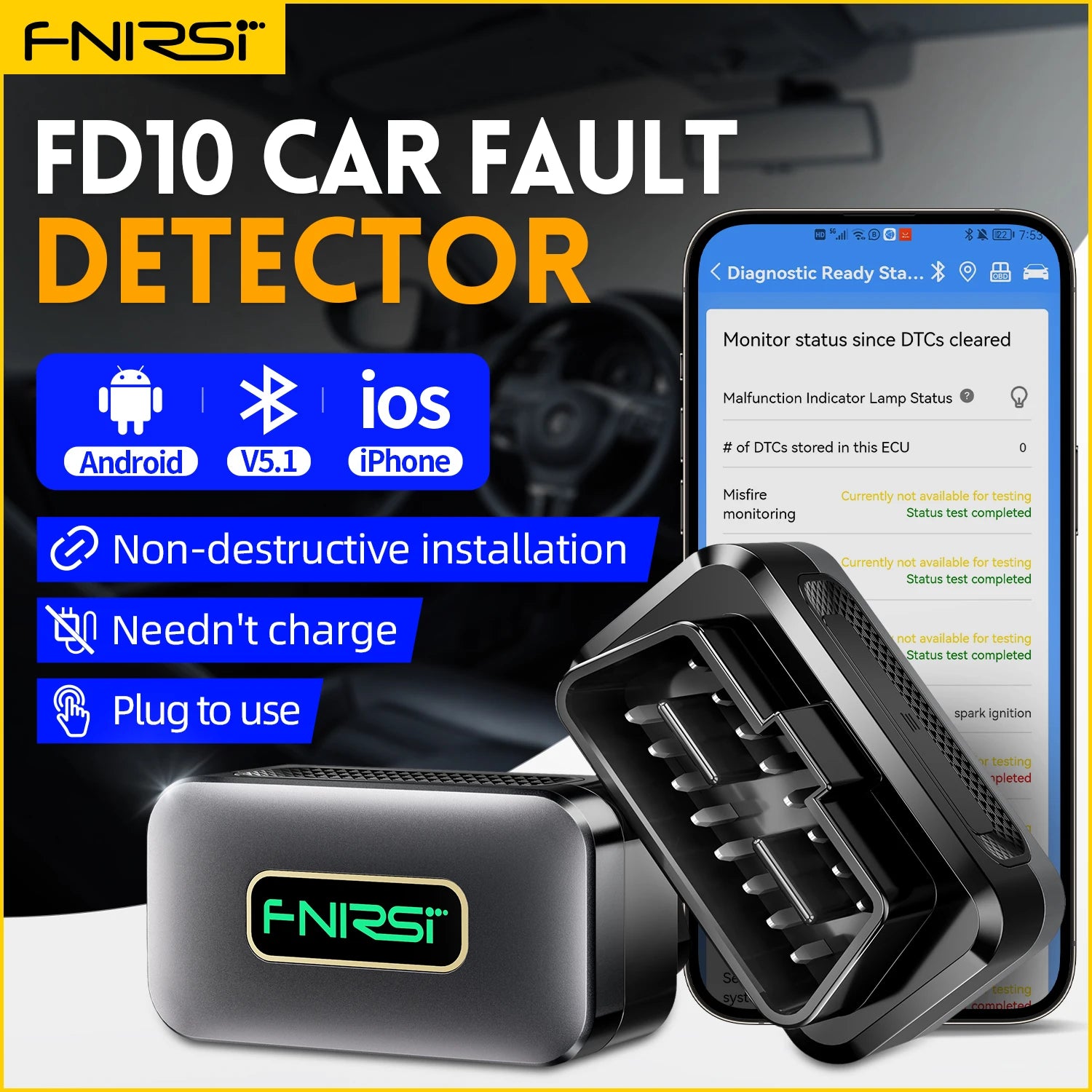 FNIRSI FD10 Car OBD2 Scanner Code Reader Clear Error OBD Diagnostic