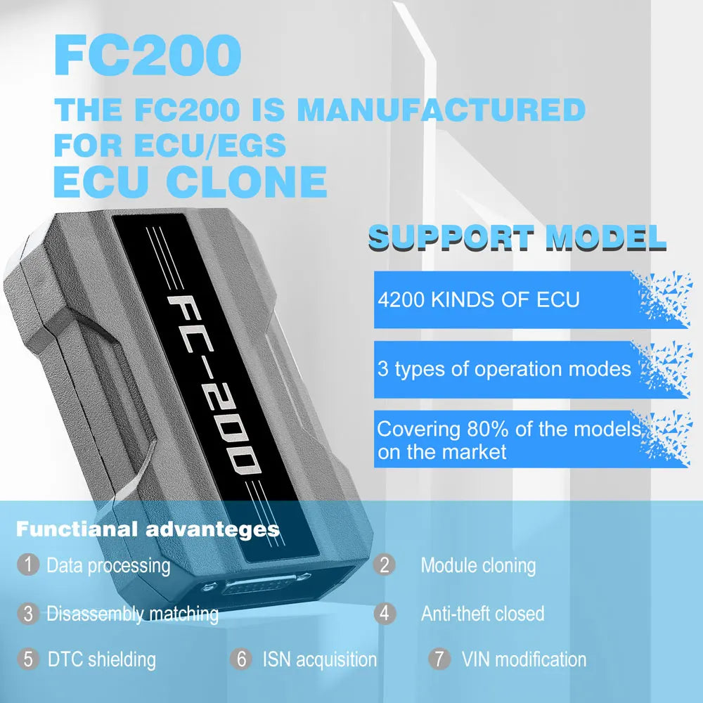 V1.3.4.1 CG FC200 ECU Programmer Full Version Support 4200 ECUs and 3 Operating Modes Upgrade of AT200 Can Choose AT200 Adapter Blackbox Automotive Diagnostics