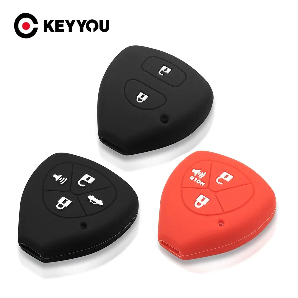 KEYYOU Silicone Car Key Case Cover For Toyota Auris HiLux Corolla Fortuner Prado Verso Camry Yaris Vitz Vios Ractis 2/3/4 Button Blackbox Automotive Diagnostics