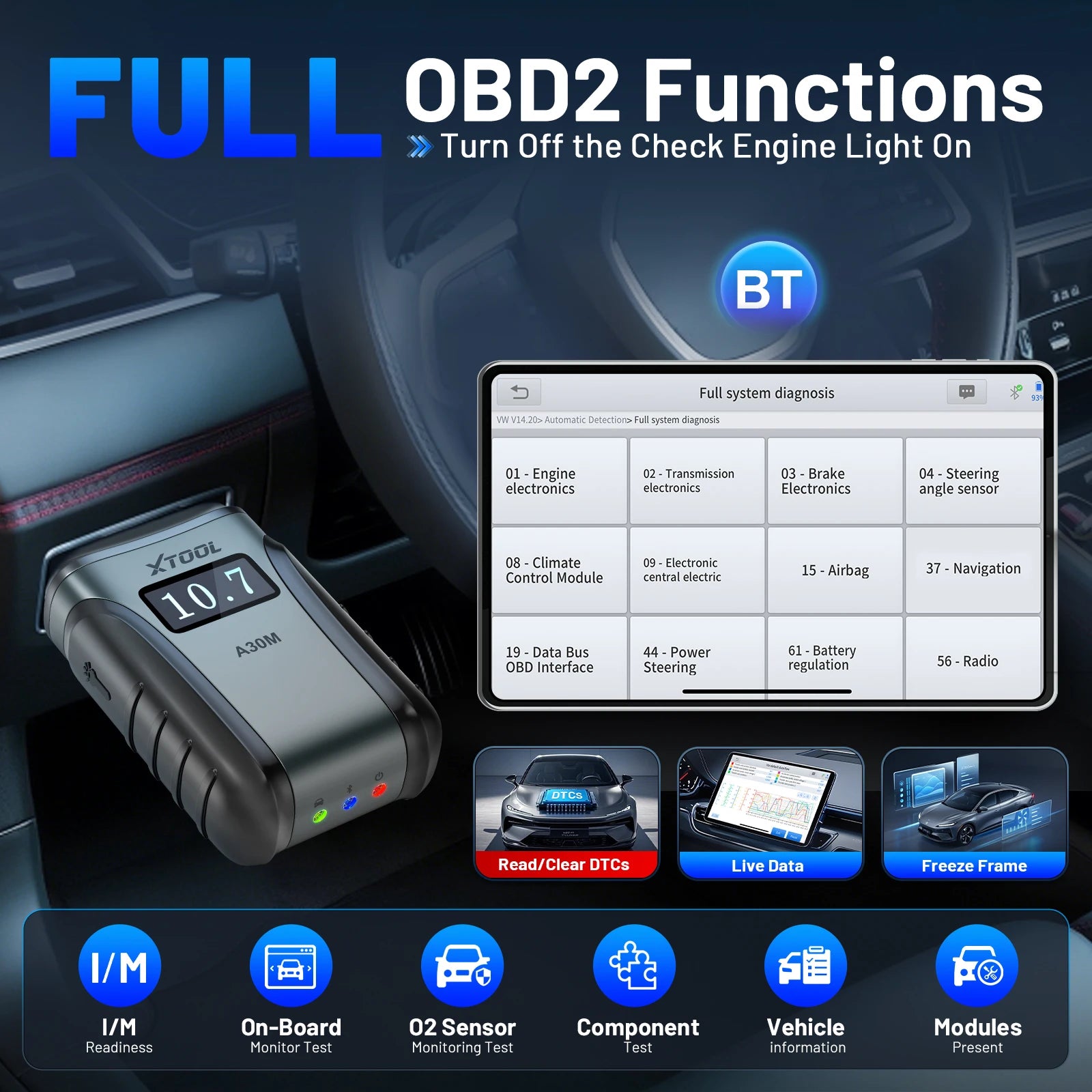 XTOOL Anyscan A30M OBD2 Scanner Active Test Car Diagnostic Tool ABS Bleed Code Reader Auto VIN Lifetime Free Update Blackbox Automotive Diagnostics