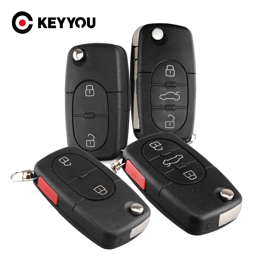 KEYYOU Replacement 3 Buttons Flip Car Key Case Shell Fob For Audi TT A4 A6 A8 Quattro With Blade CR1620 Blackbox Automotive Diagnostics