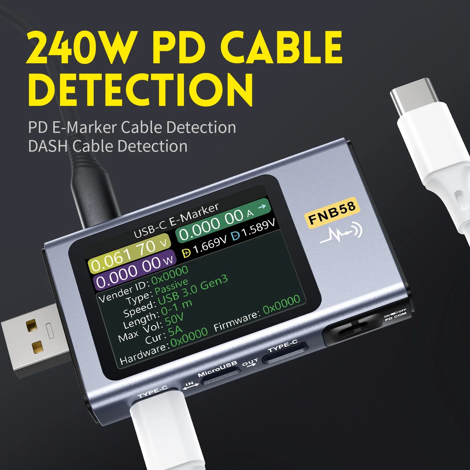 FNIRSI-FNB58 USB Tester Voltmeter Ammeter TYPE-C Fast Charge Detection Trigger Capacity Measurement Ripple Measurement Blackbox Automotive Diagnostics
