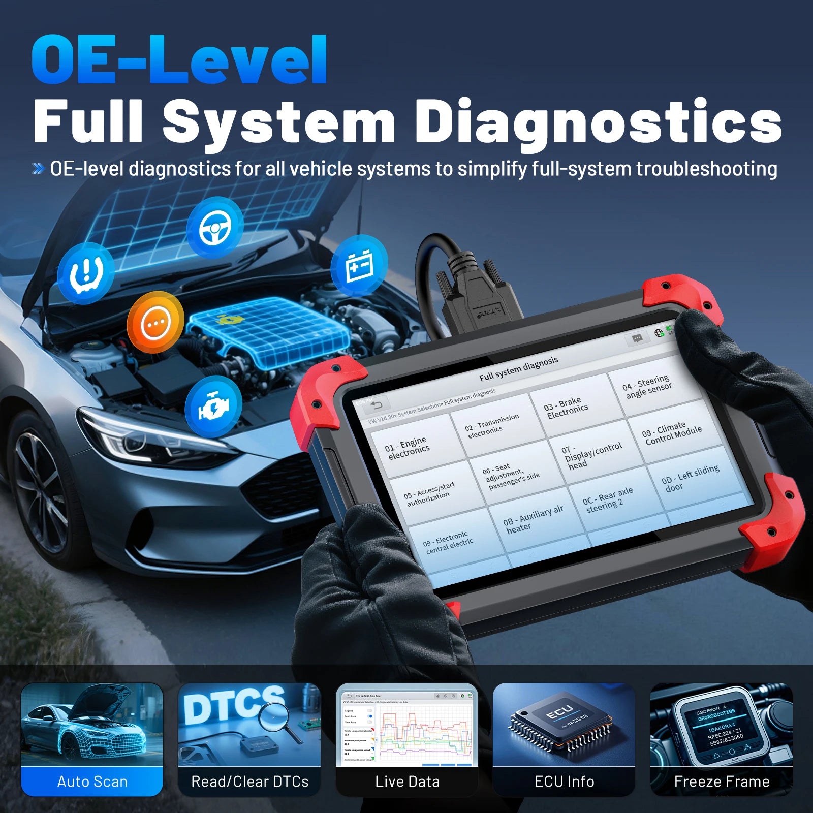 XTOOL D7 V2.0 OBD2 Automotive Scanner Key Programmer All System Car Diagnostic Tool ECU Coding with 39+ Resets CANFD DOIP FCA Blackbox Automotive Diagnostics
