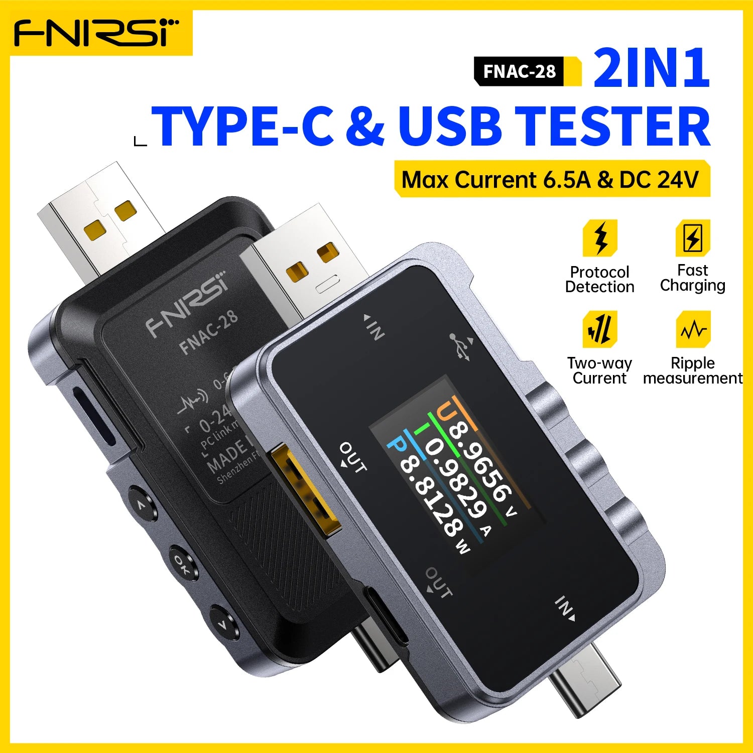 FNIRSI FNAC-28 FNB58 Type-C Meter USB-A Trigger Voltmeter Ammeter Fast Charging Protocol Test Type-C Meter Power Bank tester Blackbox Automotive Diagnostics