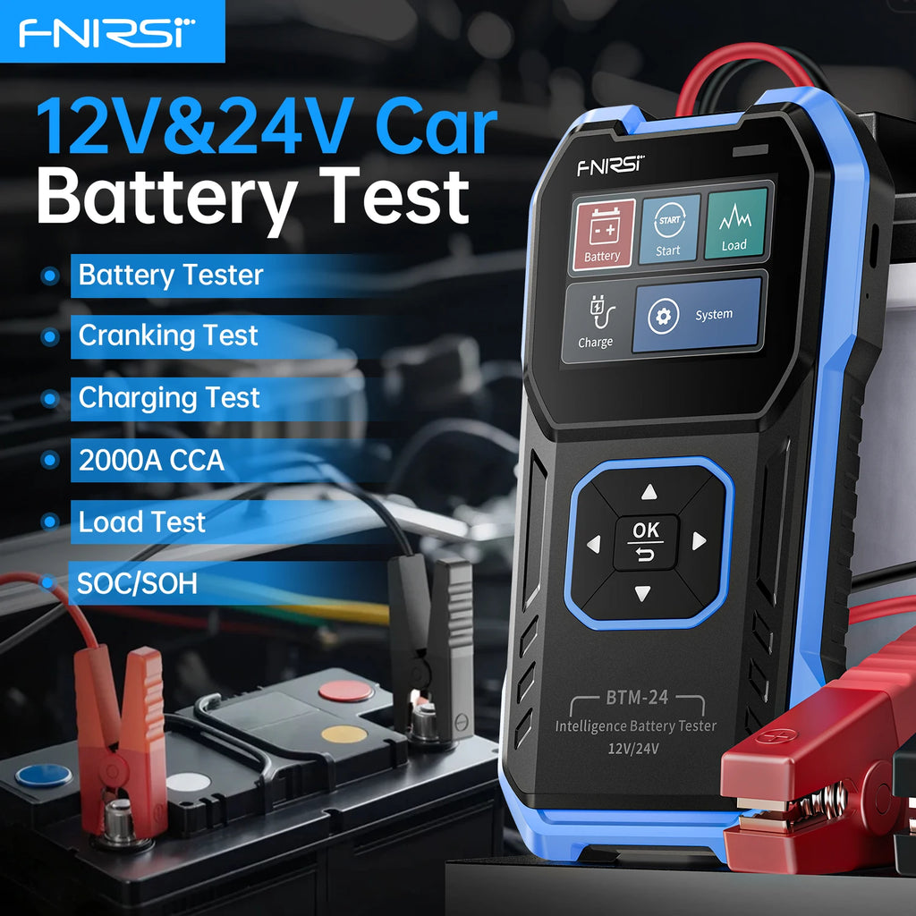 FNIRSI BTM-24 12V/24V Car Battery Tester 0-2000 CCA Automotive Battery Load Tester Cranking Charging Circut Diagnostic Tools Blackbox Automotive Diagnostics