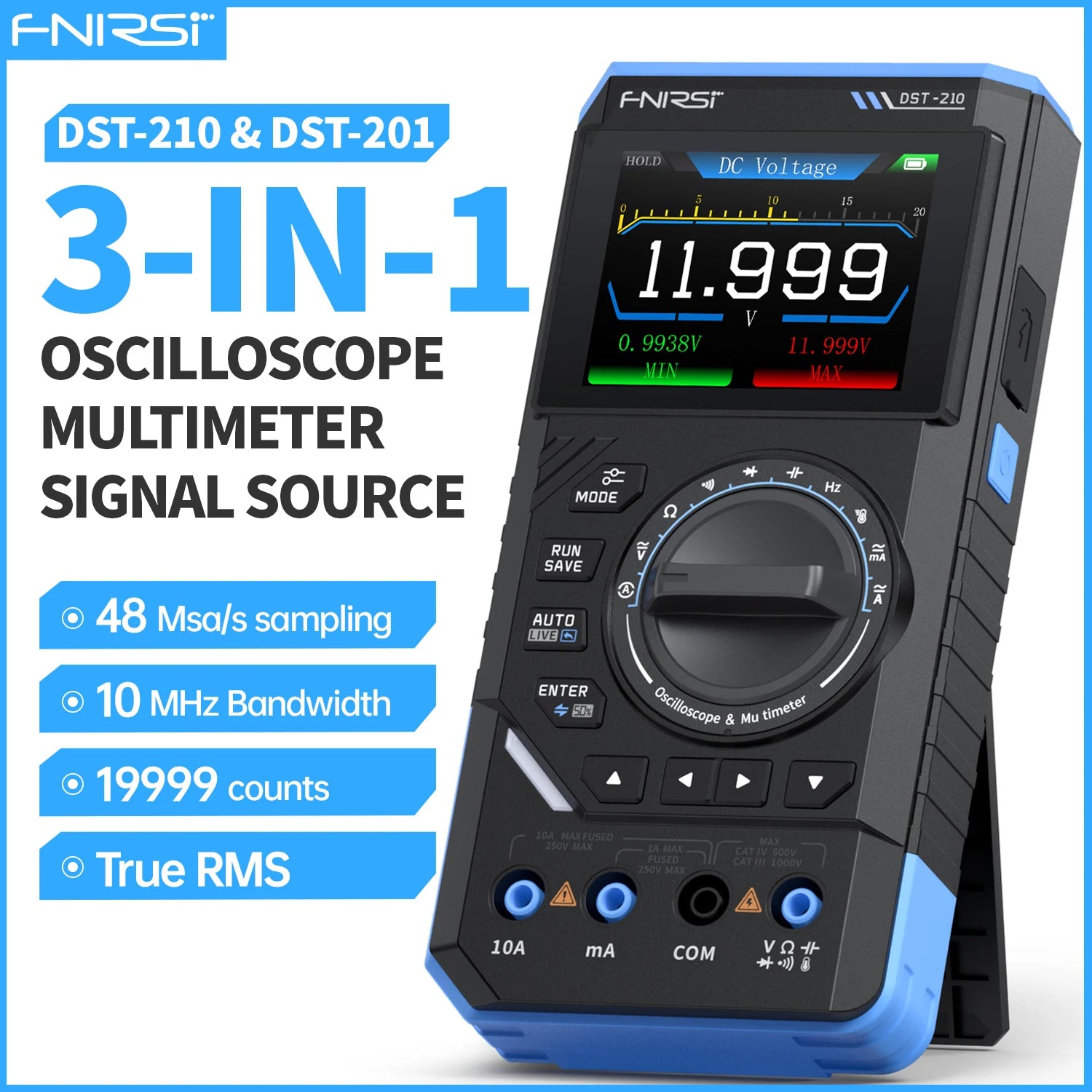 FNIRSI DST-210 and DST-201 3IN1 Digital Multimeter Oscilloscope Signal Source 19999 Counts 10MHz/1MHz Portable Electrician Tools Blackbox Automotive Diagnostics