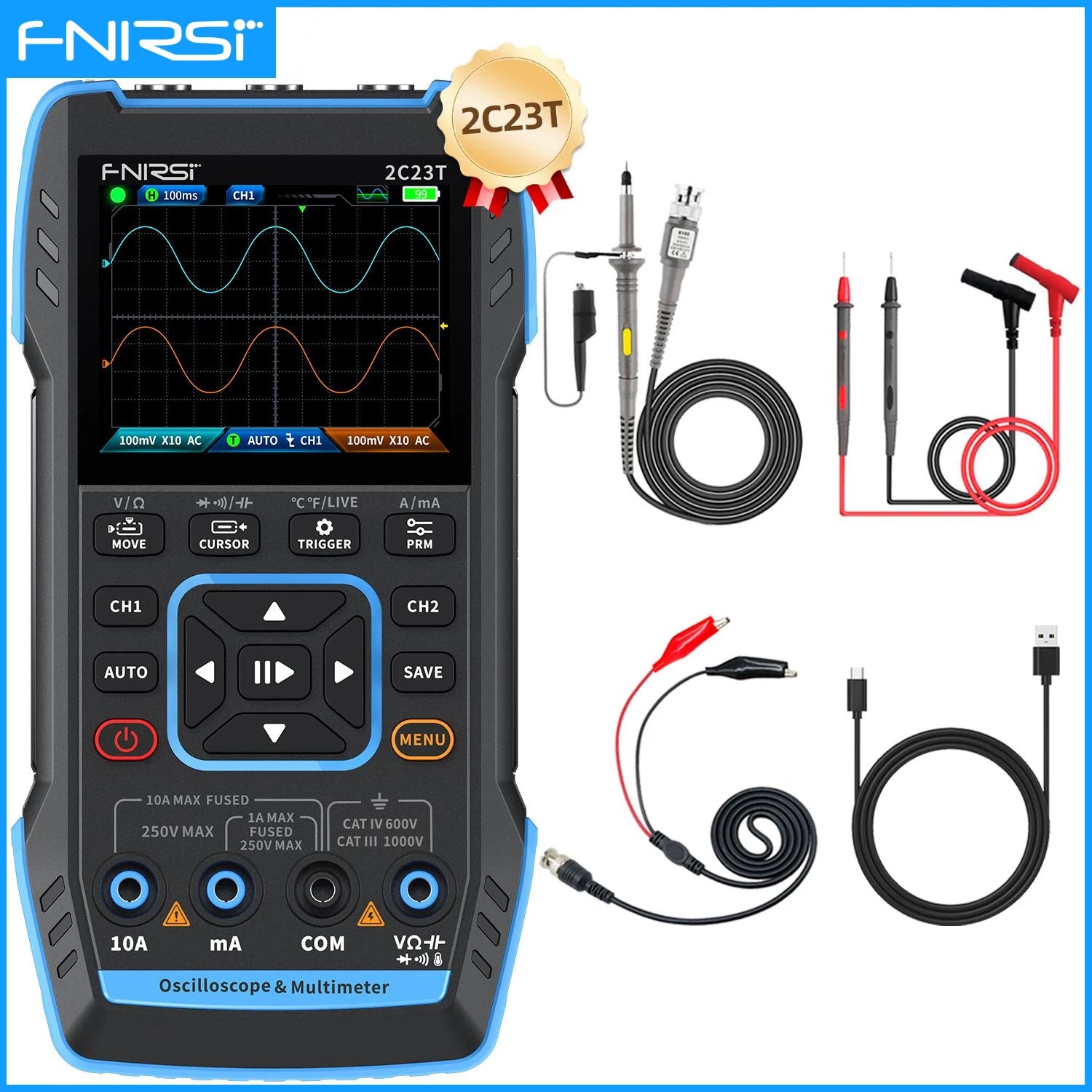 FNIRSI 2C23T 2C53T Upgrade 50MHz Handheld Digital Oscilloscope Multimeter Signal Generator  3 in 1 Dual Channel Automotive Tools Blackbox Automotive Diagnostics