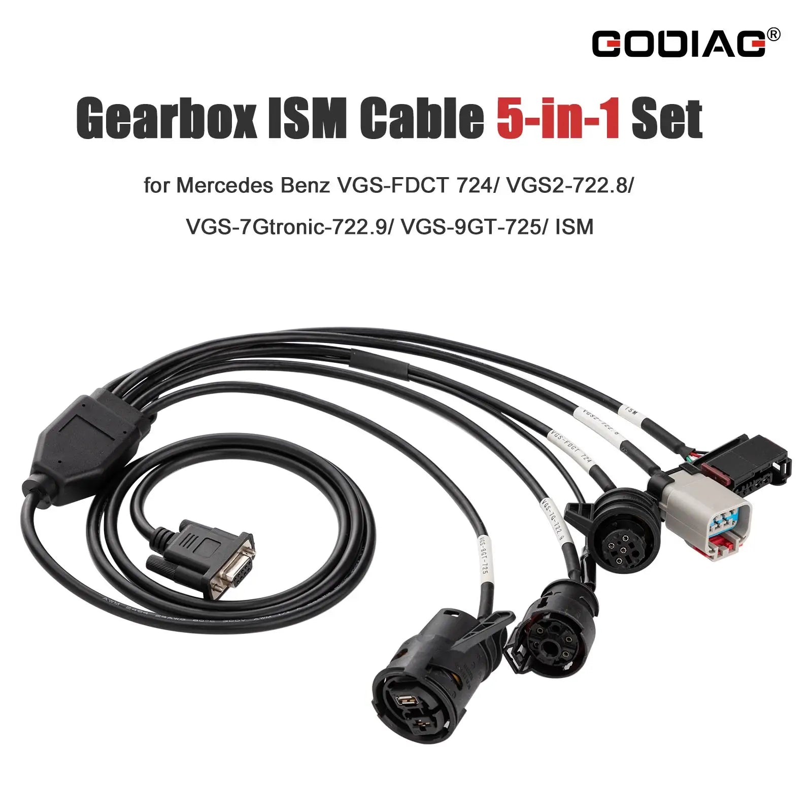GODIAG Gearbox ISM Cable 5-in-1 Set for Mercedes Benz ISM/ VGS-FDCT 724/ VGS2-722.8/ VGS-7Gtronic-722.9/ VGS-9GT-725 Blackbox Automotive Diagnostics