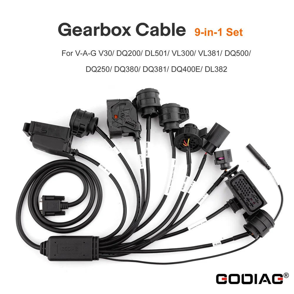 GODIAG Gearbox Cable 9-in-1 Set for V-A-G V30/ DQ200/ DL501/ VL300/ VL381/ DQ500/ DQ250/ DQ380/ DQ381/ DQ400E/ DL382 Pre-sale Blackbox Automotive Diagnostics