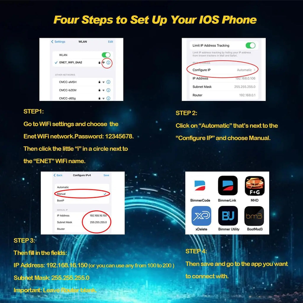 Enet Wifi Adapter for BMW F/G/I Series Obd2 Wifi CarPlay Compatible for BimmerCode,Bootmod3,MHD Work with iOS,Android Blackbox Automotive Diagnostics