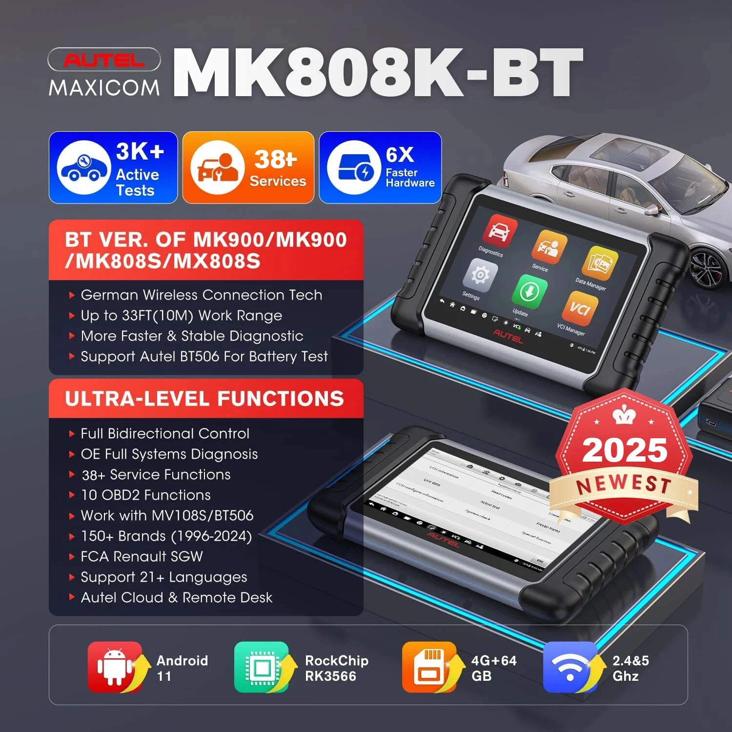 Autel MaxiCOM MK808K-BT Bidirectional Diagnostic Scanner