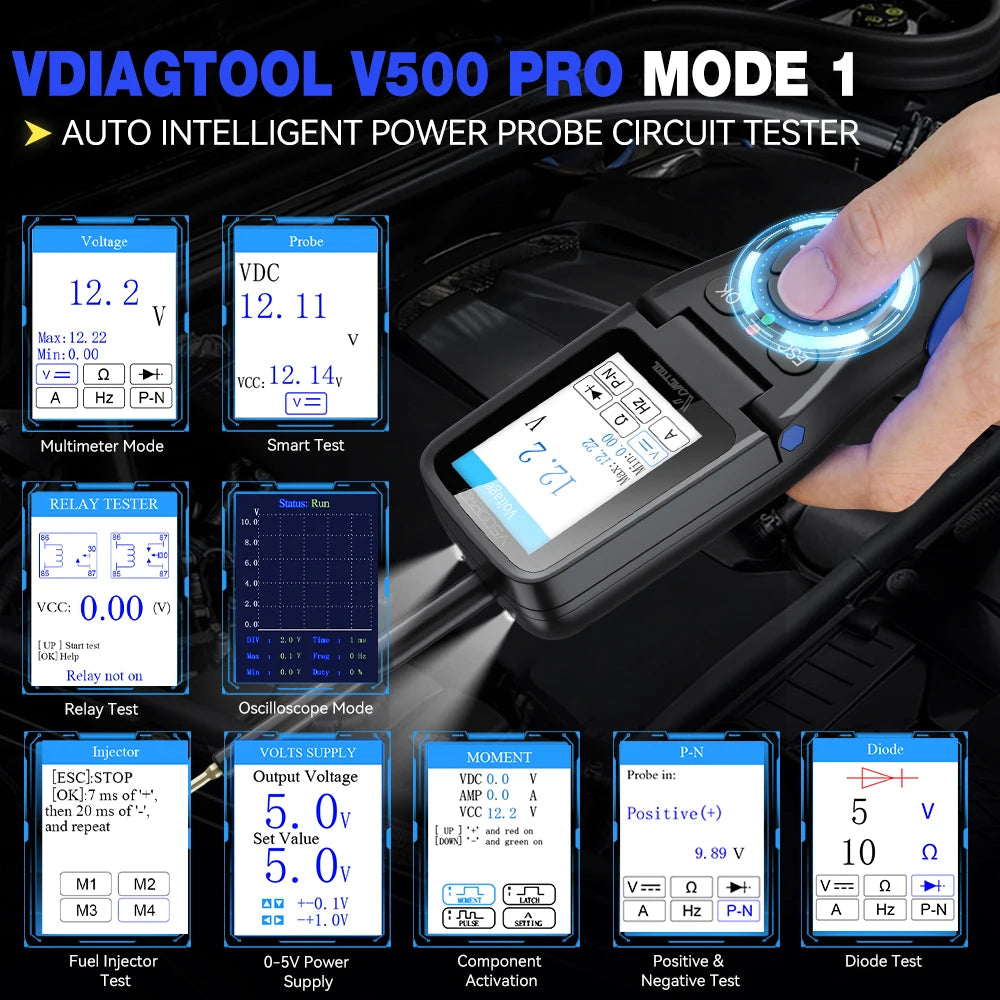 VDIAGTOOL V500PRO 2-in-1 Automotive Power Probe Tool with Multimeter/Oscilloscope/Injector Test 9-30V Circuit Voltage Break Test Blackbox Automotive Diagnostics
