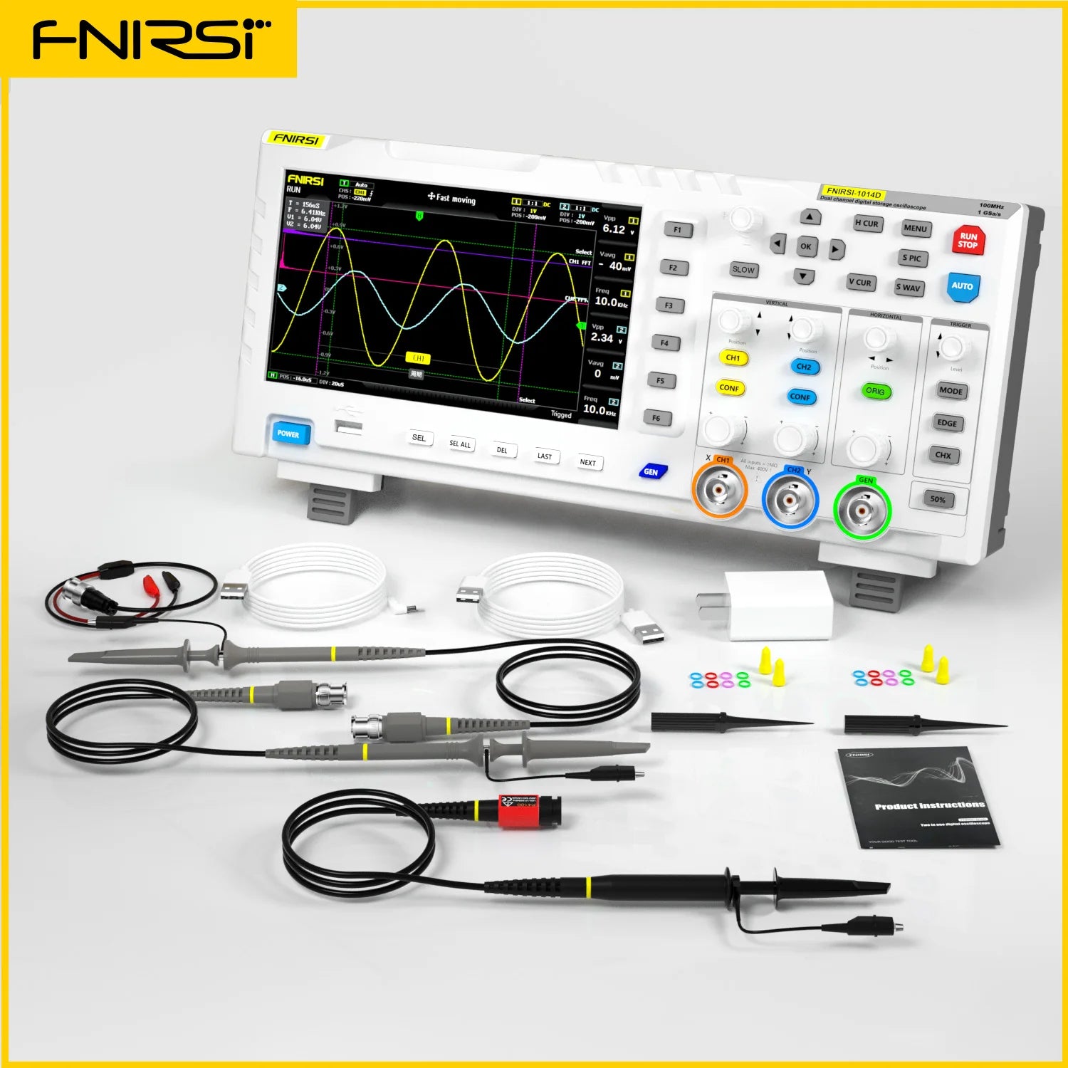 FNIRSI 1014D Digital Oscilloscope 2 In 1 Dual Channel Input Signal Generator 100MHz* 2 Analog Bandwidth 1GSa/s Sampling Rate Blackbox Automotive Diagnostics
