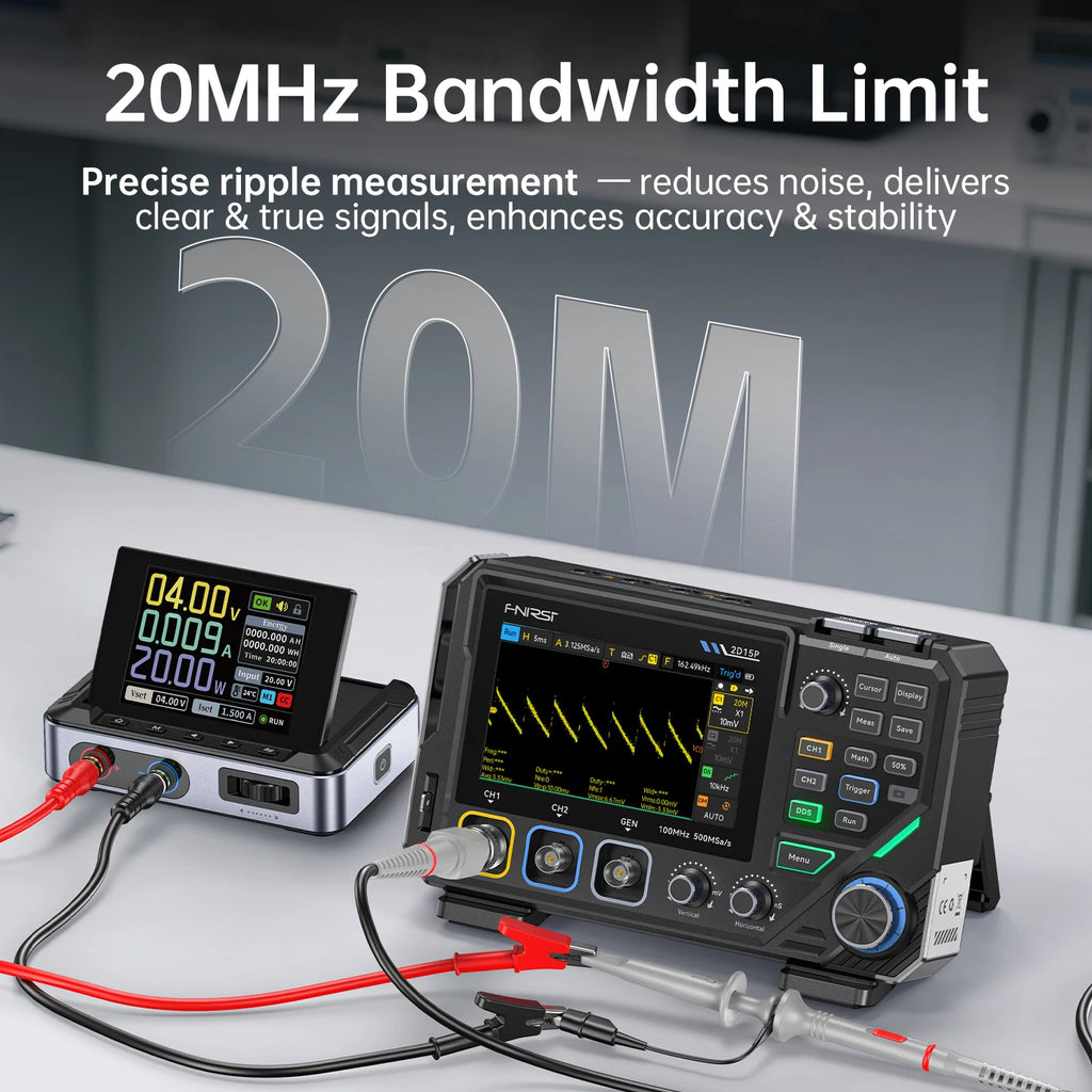 FNIRSI 2D15P Digital Oscilloscope Multimeter Signal Generator 3IN1 Touch Screen 2Channel 100MHz Bandwidth 500MSa/s 20000 Counts Blackbox Automotive Diagnostics