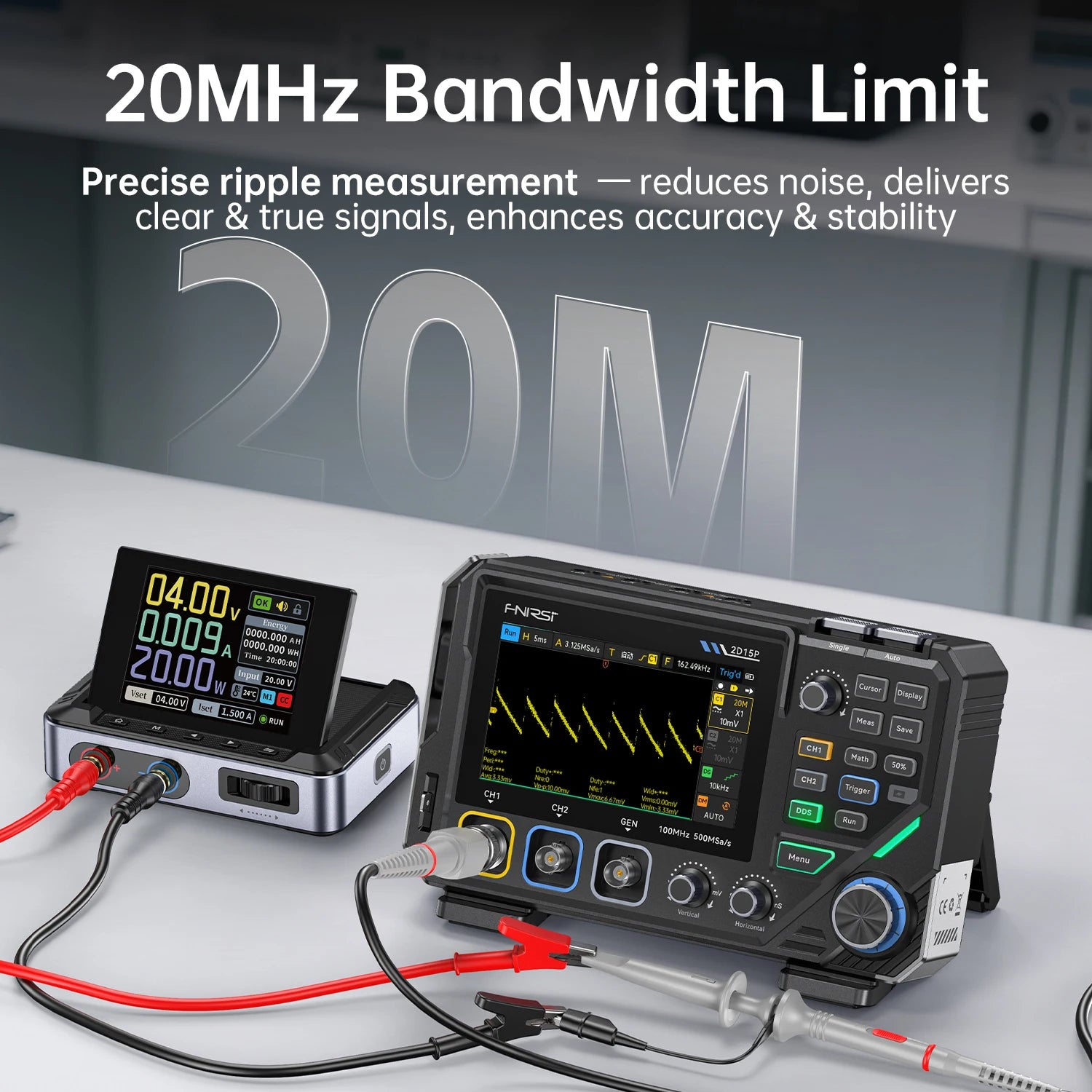 FNIRSI 2D15P Digital Oscilloscope Multimeter Signal Generator 3IN1 Touch Screen 2Channel 100MHz Bandwidth 500MSa/s 20000 Counts Blackbox Automotive Diagnostics