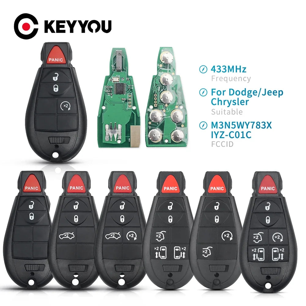 KEYYOU 2+1 3 Buttons Smart Remote Car Key For Dodge Grand Caravan Chrysler Town For Jeep Cherokee M3N5WY783X IYZ-C01C 433Mhz Blackbox Automotive Diagnostics