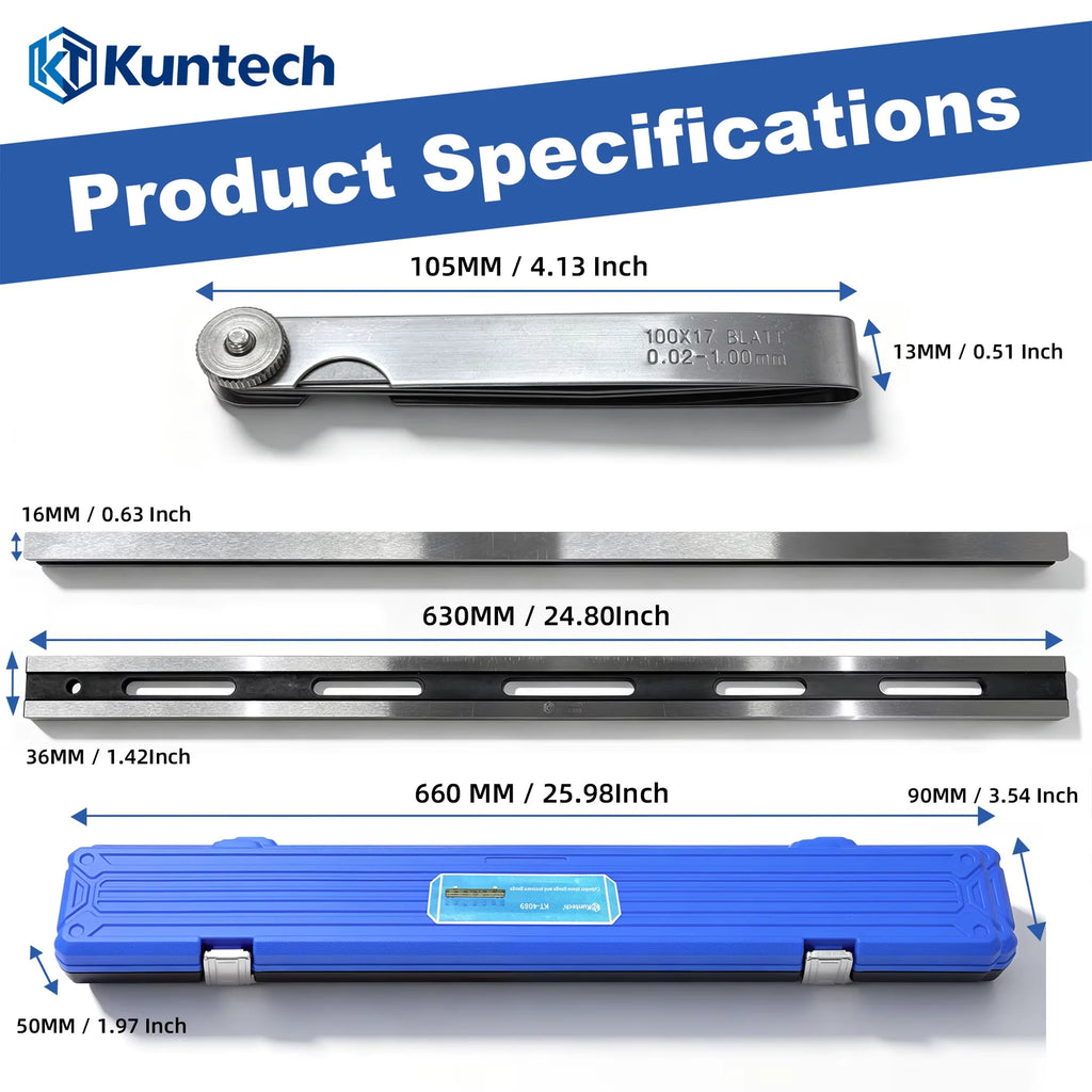 630mm Professional Cylinder Head Straightedge,Engine Block Surface Flatness Gauge Ruler ±0.03mm High Precision Carbon Steel with 0.02-1.0mm Feeler Gauge Set for Cylinder Plane Detection Flywheel Deformation Inspection Automo Blackbox Automotive Diagnostics