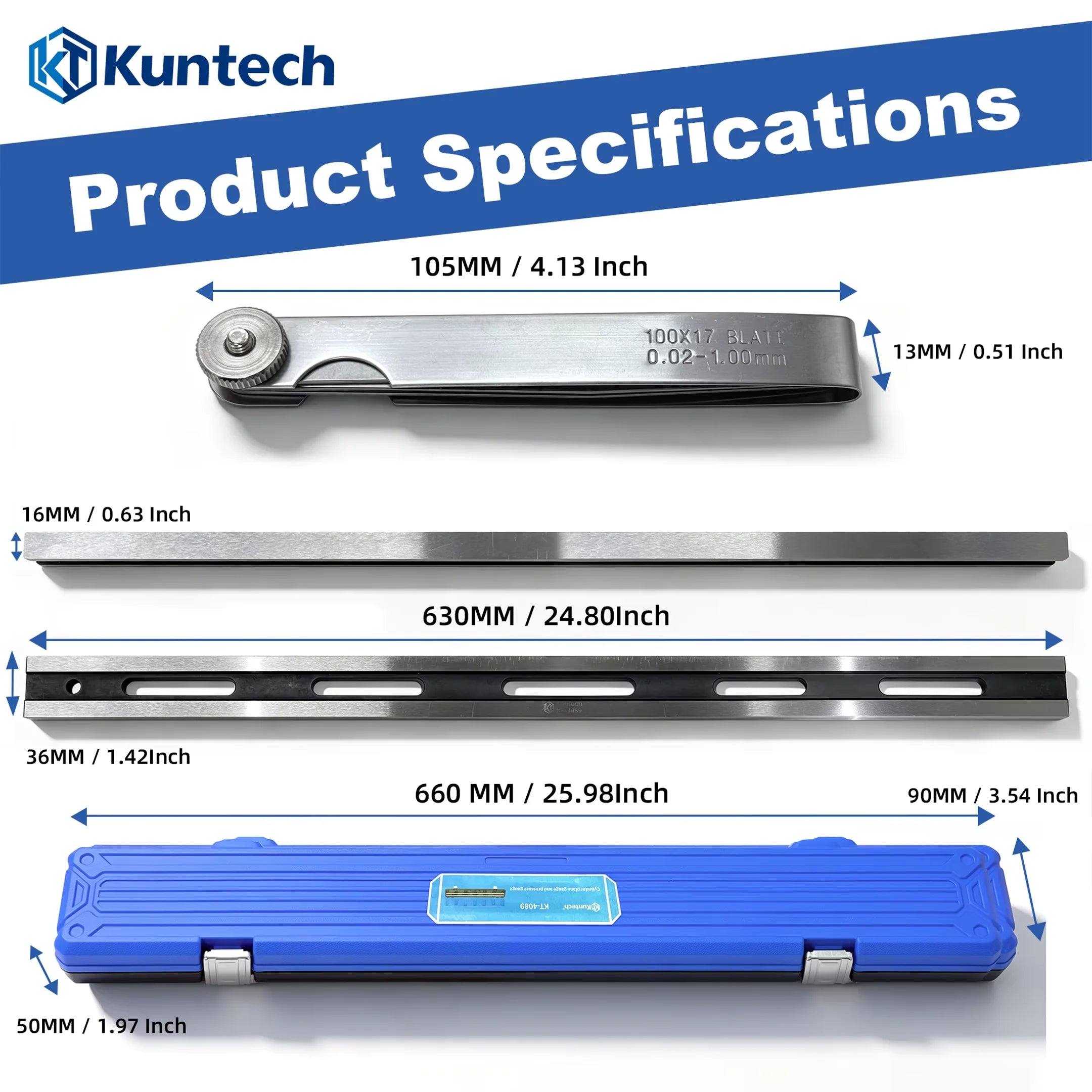 630mm Professional Cylinder Head Straightedge,Engine Block Surface Flatness Gauge Ruler ±0.03mm High Precision Carbon Steel with 0.02-1.0mm Feeler Gauge Set for Cylinder Plane Detection Flywheel Deformation Inspection Automo Blackbox Automotive Diagnostics