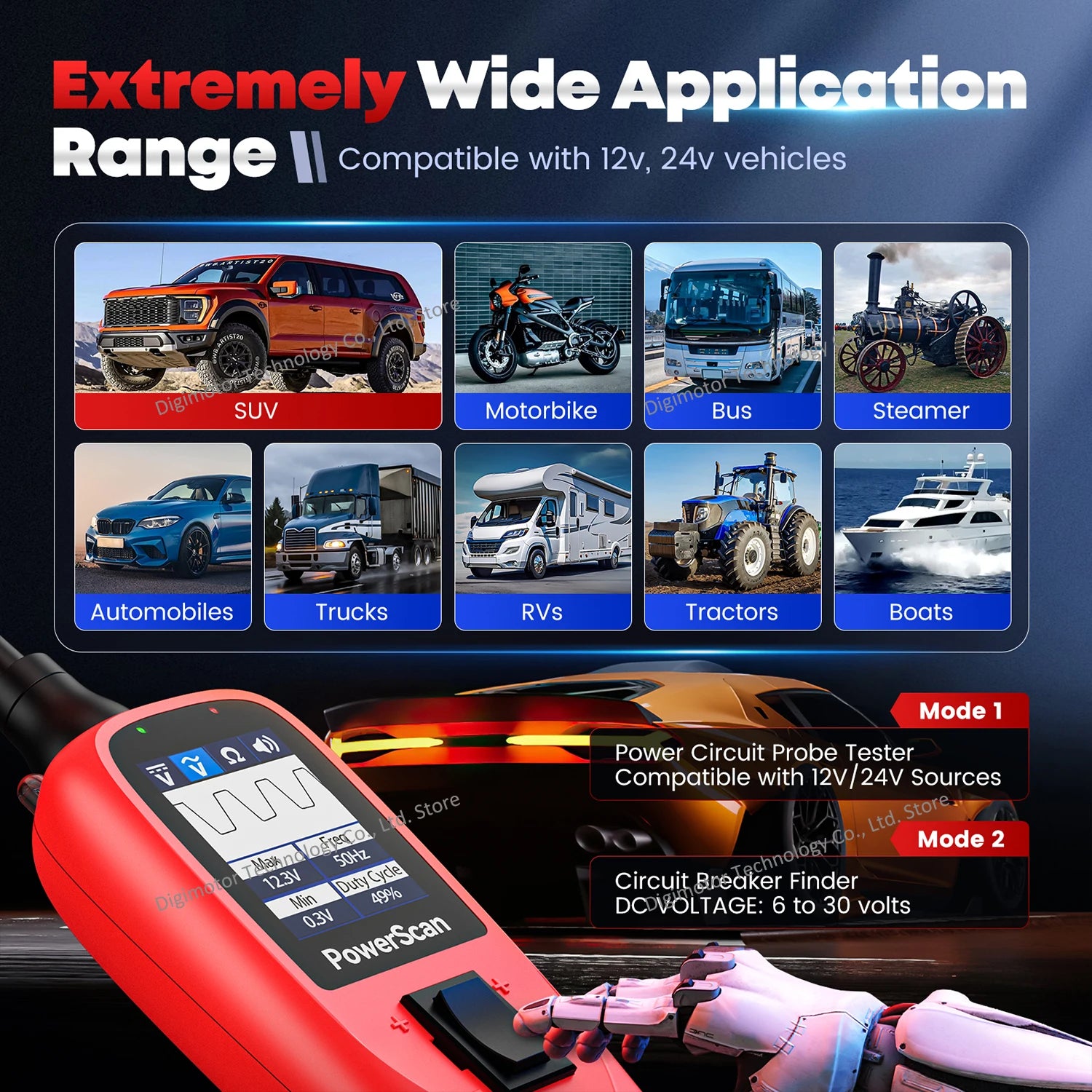 Autel PS100 Circuit Tester Power Circuit Probe Kit AC DC Voltage 12-24V Automotive Electrical System Test, 20FT Extension Cord Blackbox Automotive Diagnostics