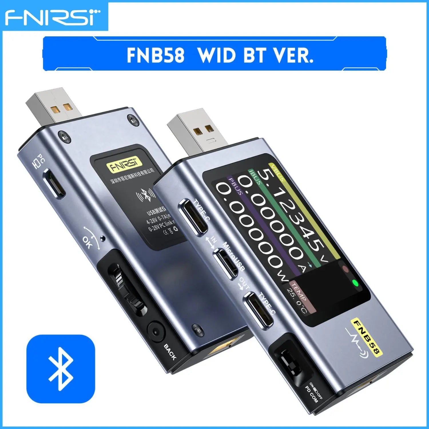 FNIRSI-FNB58 USB Tester Voltmeter Ammeter TYPE-C Fast Charge Detection Trigger Capacity Measurement Ripple Measurement Blackbox Automotive Diagnostics