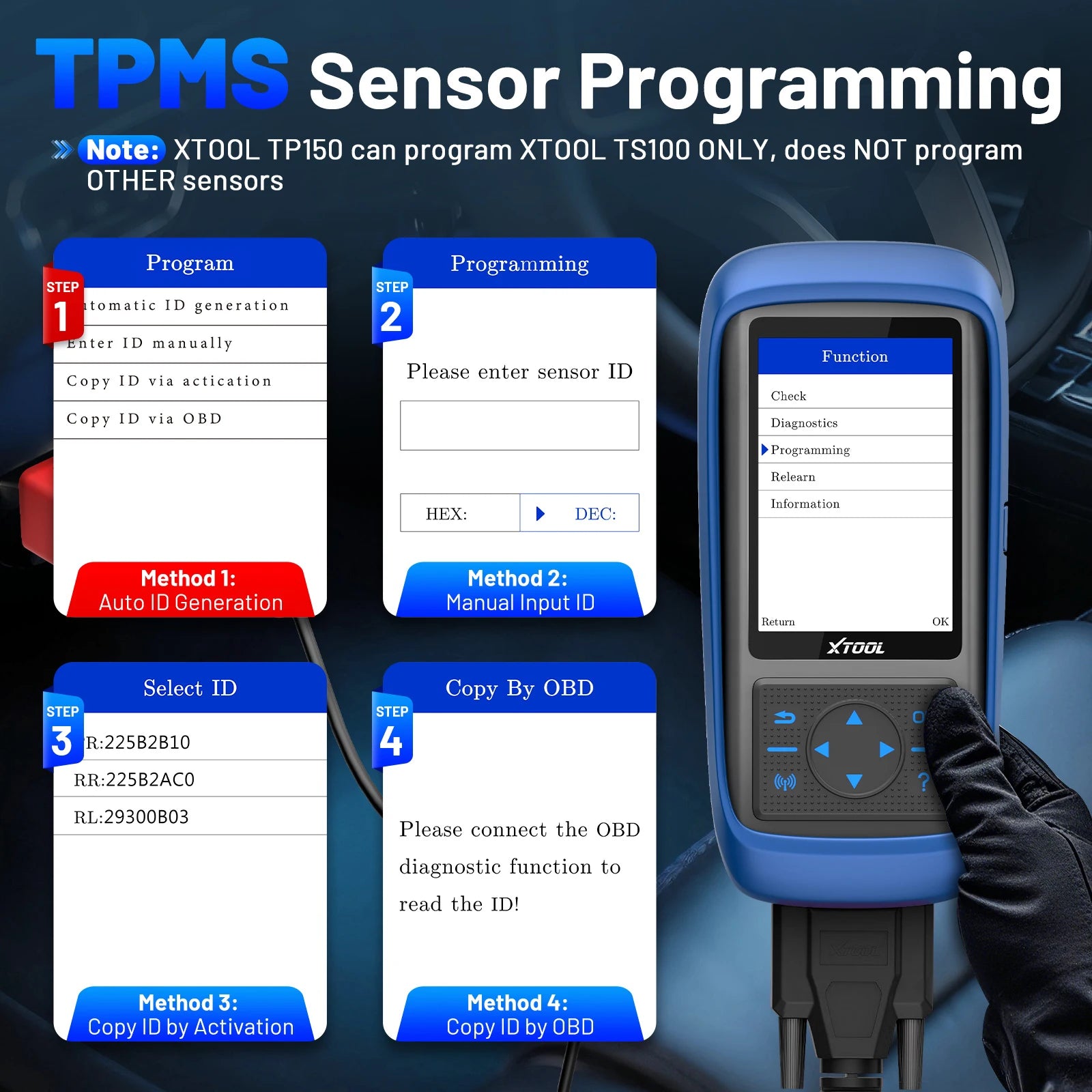 XTOOL TP150 TPMS Programming Tools For 315Mhz & 433Mhz Sensors Tire Pressure Reset Tool Sensor Activation Lifetime Free Update Blackbox Automotive Diagnostics