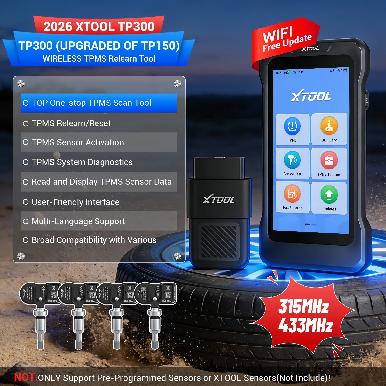 XTOOL TP300 TPMS Sensor Activation Programmer Tire Pressure Monitor 5 Systems Diagnostic Upgraded of TP150 Lifetime Free Update Blackbox Automotive Diagnostics