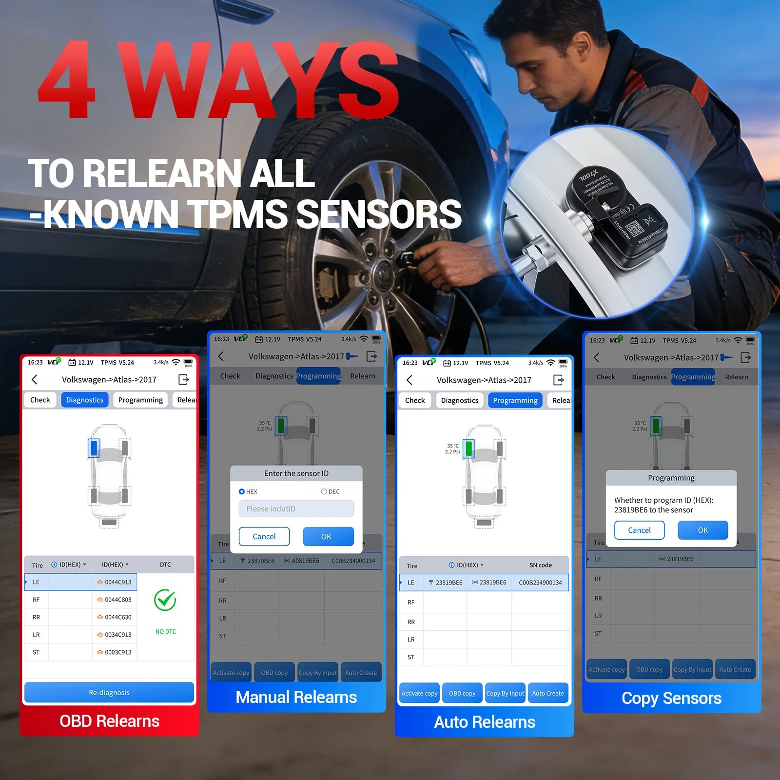 XTOOL TP300 TPMS Sensor Activation Programmer Tire Pressure Monitor 5 Systems Diagnostic Upgraded of TP150 Lifetime Free Update Blackbox Automotive Diagnostics