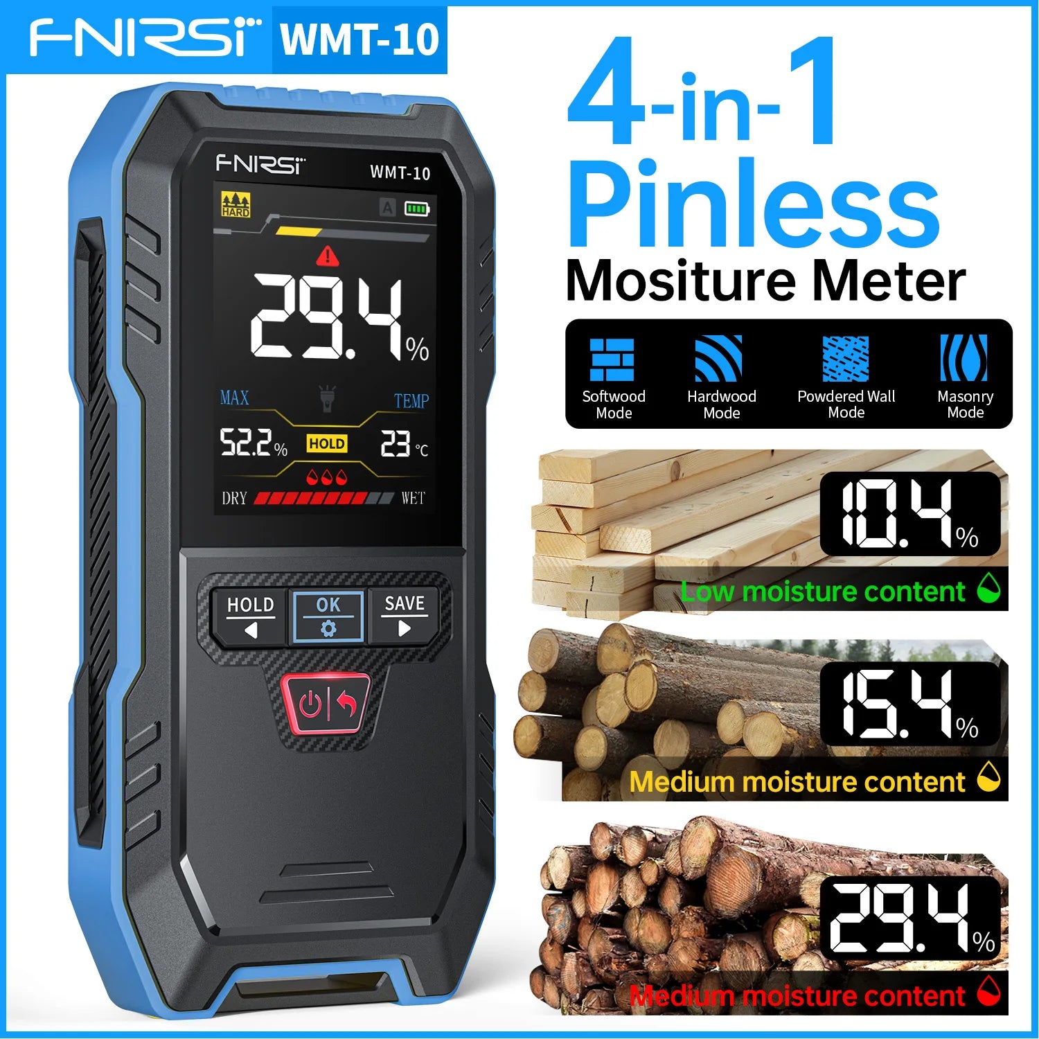 FNIRSI WMT-10 Inductive Wood Moisture Meter Hygrometer Non-contact Timber Damp Wall Detector Non-destructive Humidity Tester Blackbox Automotive Diagnostics