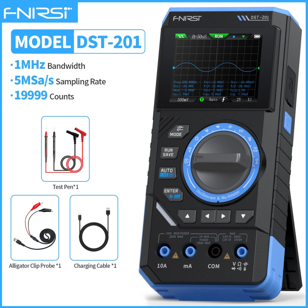 FNIRSI DST-210 and DST-201 3IN1 Digital Multimeter Oscilloscope Signal Source 19999 Counts 10MHz/1MHz Portable Electrician Tools Blackbox Automotive Diagnostics