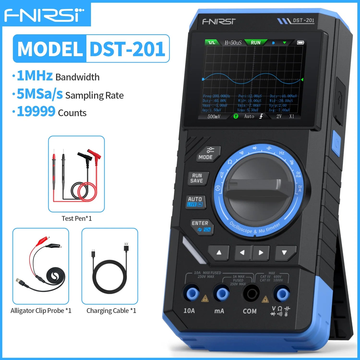 FNIRSI DST-210 and DST-201 3IN1 Digital Multimeter Oscilloscope Signal Source 19999 Counts 10MHz/1MHz Portable Electrician Tool Blackbox Automotive Diagnostics