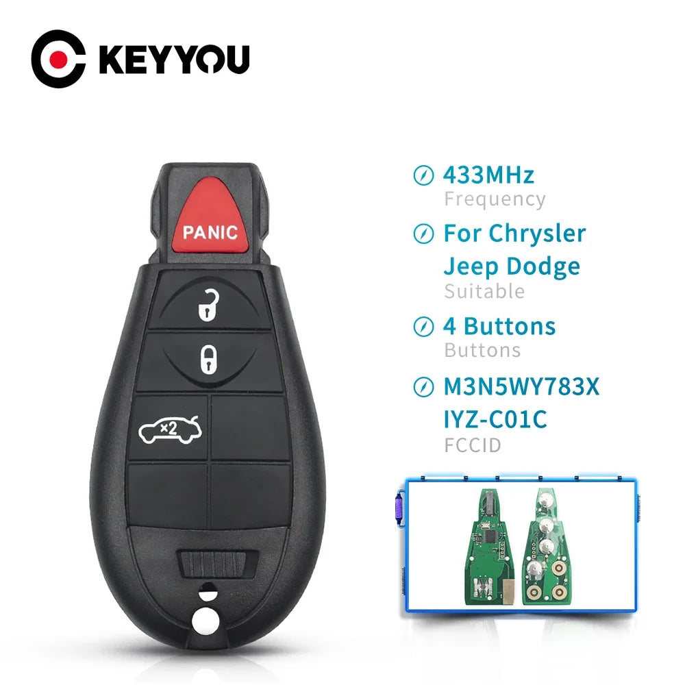 KEYYOU 2+1 3 Buttons Smart Remote Car Key For Dodge Grand Caravan Chrysler Town For Jeep Cherokee M3N5WY783X IYZ-C01C 433Mhz Blackbox Automotive Diagnostics