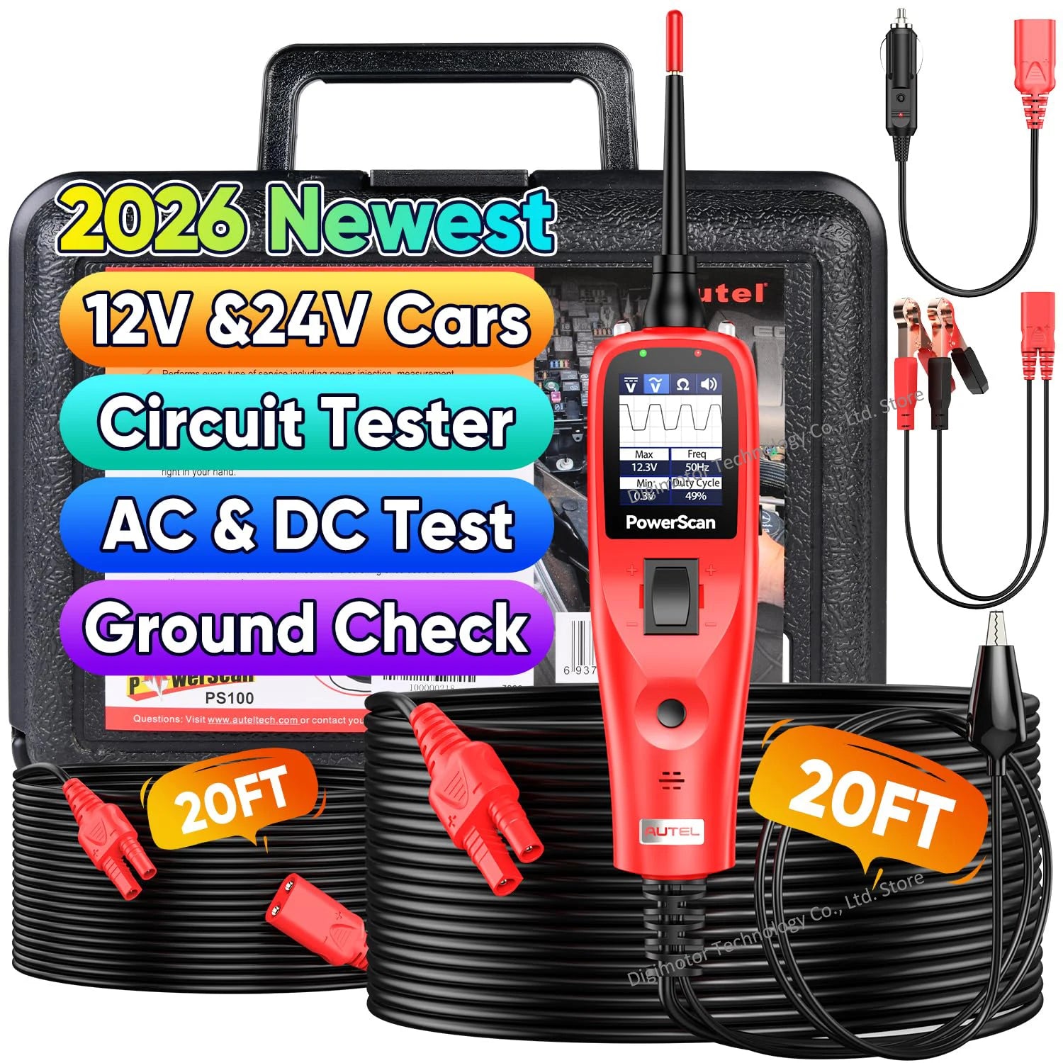 Autel PowerScan PS100 Automotive Circuit Tester, Power Circuit Probe Tools, 12-24V Electrical Short Open Breaker Circuit Finder Blackbox Automotive Diagnostics