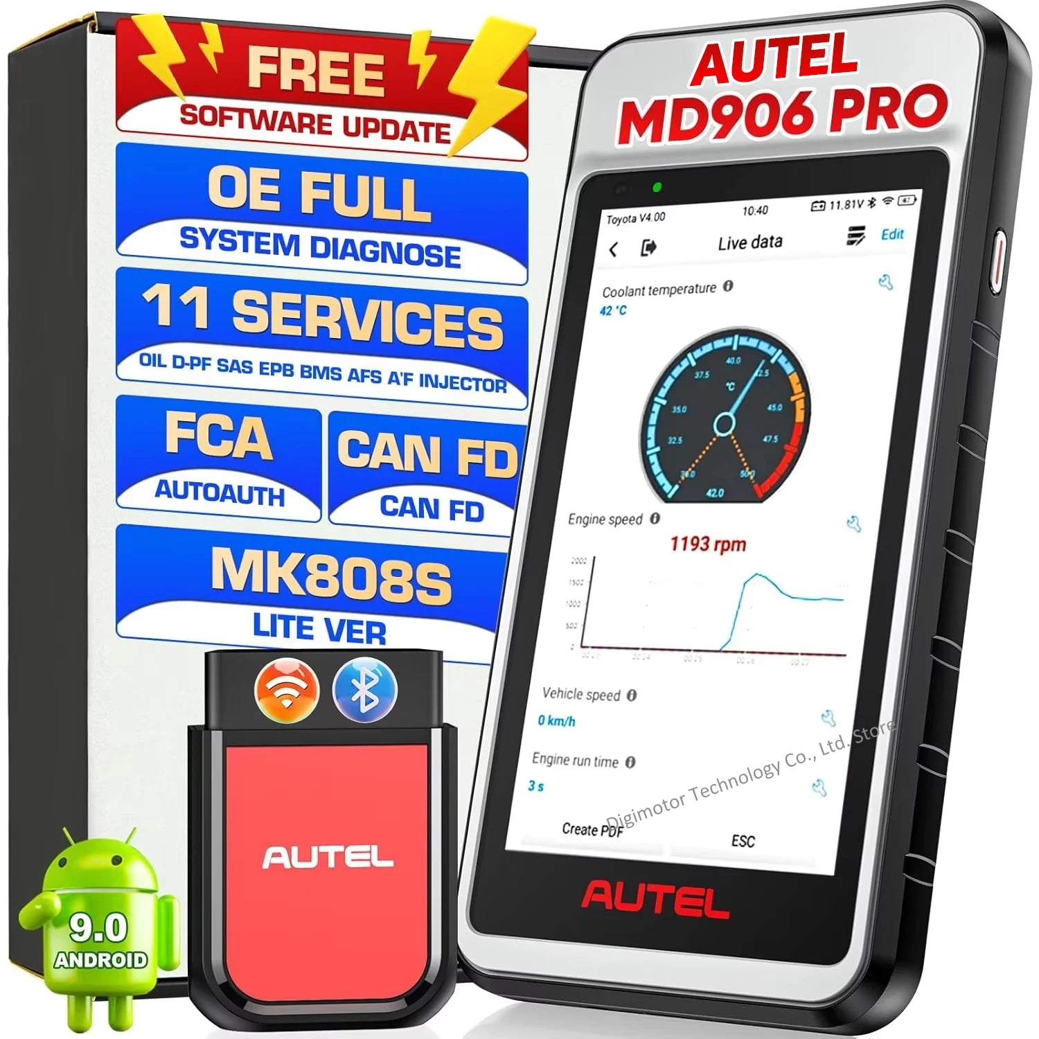 Autel MaxiDiag MD906 PRO Automotive OBD2 Scanner Full System Diagnostic Tool 11 service Free Update CAN FD, Up of AL519 MD808PRO Blackbox Automotive Diagnostics
