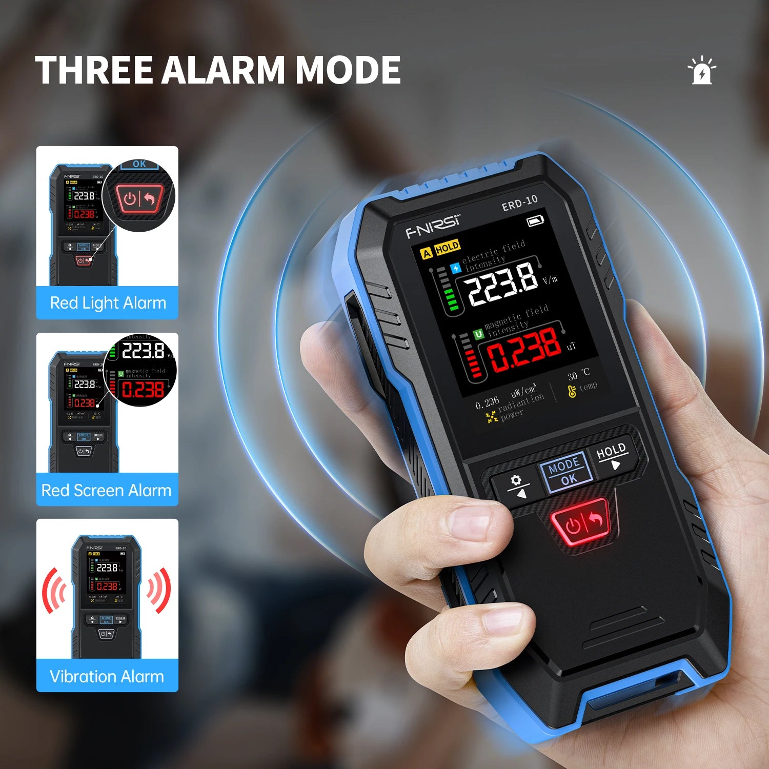 FNIRSI ERD-10 4-IN-1 Electromagnetic Radiation Detector, Electric & Magnetic Field Strength, RF Power, Temperature Monitor Blackbox Automotive Diagnostics