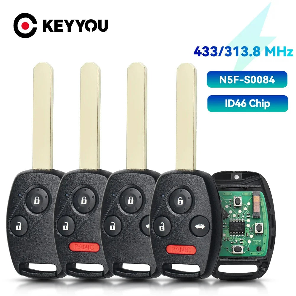 KEYYOU 2/3 Button Remote Key N5F-S0084 ID46 Chip Fob For Honda Accord Element Pilot CR-V HR-V Fit City Jazz Odyssey 313.8/433MHz Blackbox Automotive Diagnostics
