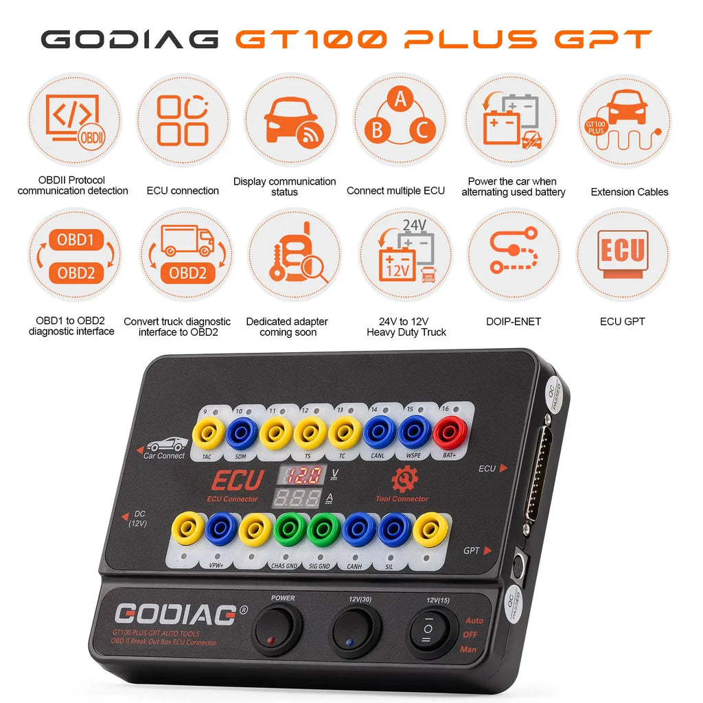 GODIAG GT100 PLUS GPT ENET DOIP 12V-24V AUTO TOOLS OBD II Break Out Box ECU Connector Blackbox Automotive Diagnostics