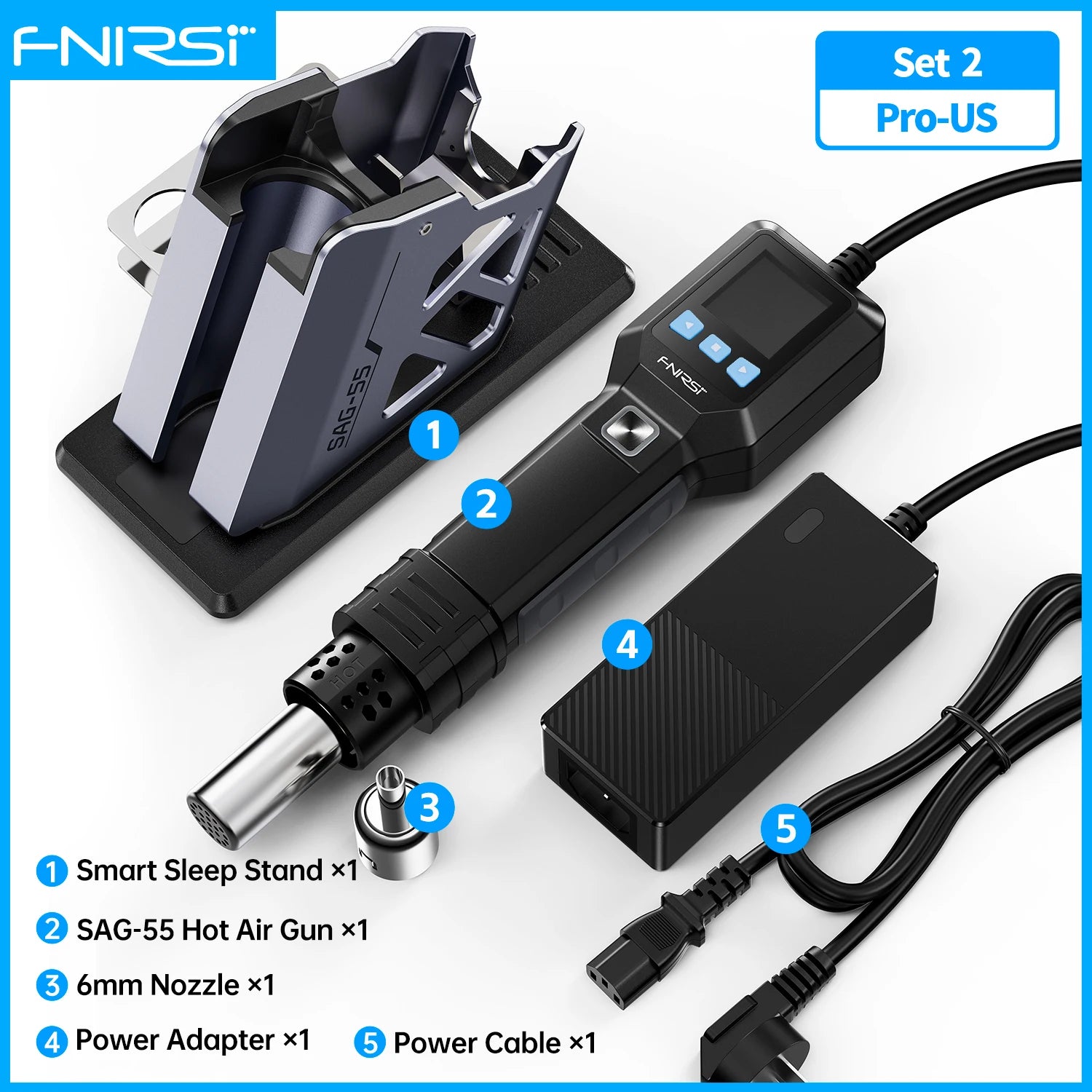 FNIRSI SAG-55 550W Hot Air Gun with Stand Rework LCD Digital Hair Dryer Adjustable Temperature Heat Gun for Phone Repair Tools Blackbox Automotive Diagnostics