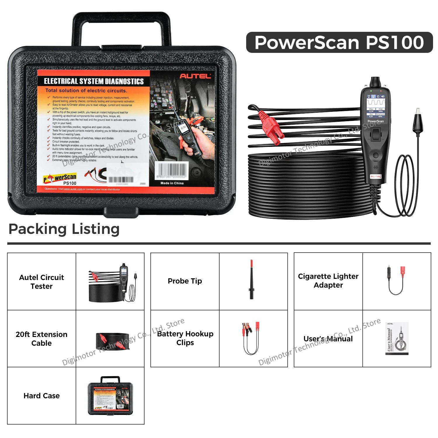 Autel PowerScan PS100 Power Circuit Probe Kit Electrical Wire Tracer, Circuit Relay Tester Breaker Short Finder Tool, 40ft Cable Blackbox Automotive Diagnostics