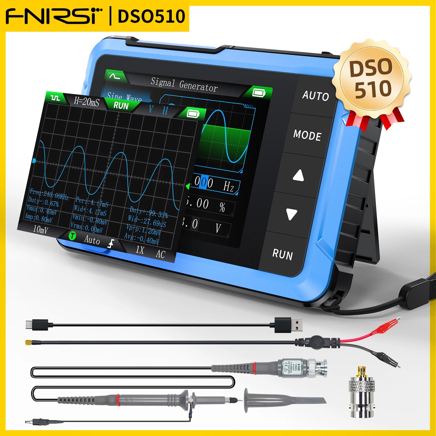 FNIRSI New DSO510 DSO152 DSO153 Mini Handheld Digital 2 IN 1 Oscilloscope Portable 48MS/s 10MHz Bandwidth Electronic Repair Tool Blackbox Automotive Diagnostics