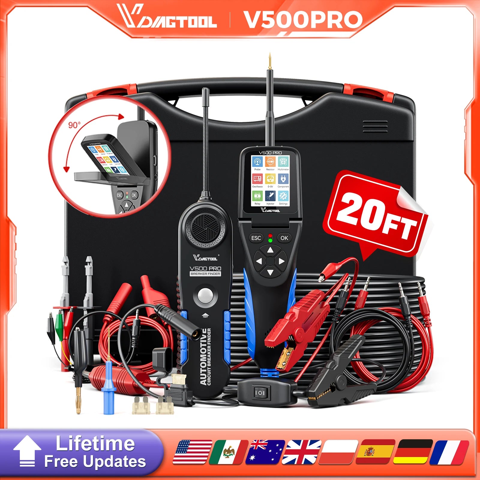 VDIAGTOOL V500PRO 2-in-1 Automotive Power Probe Tool with Multimeter/Oscilloscope/Injector Test 9-30V Circuit Voltage Break Test Blackbox Automotive Diagnostics
