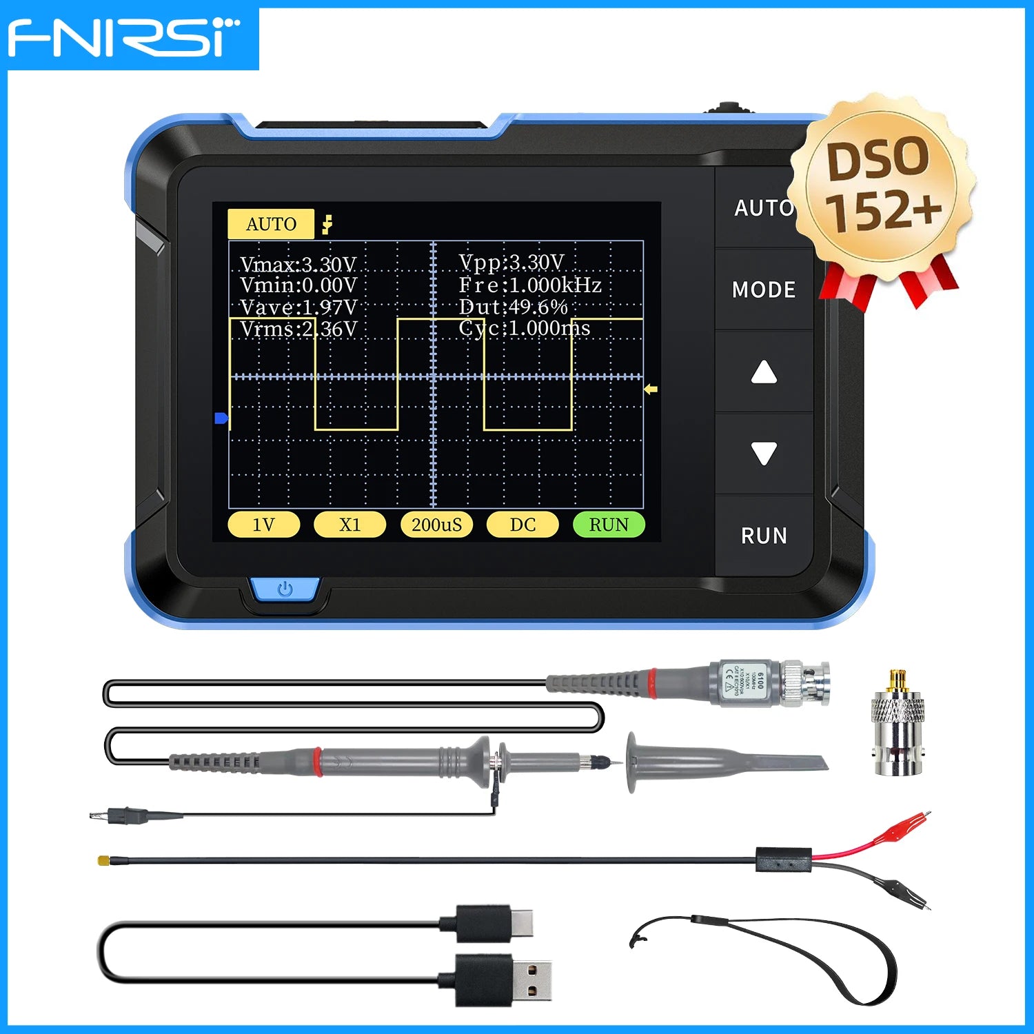 FNIRSI New DSO510 DSO152 DSO153 Mini Handheld Digital 2 IN 1 Oscilloscope Portable 48MS/s 10MHz Bandwidth Electronic Repair Tool Blackbox Automotive Diagnostics