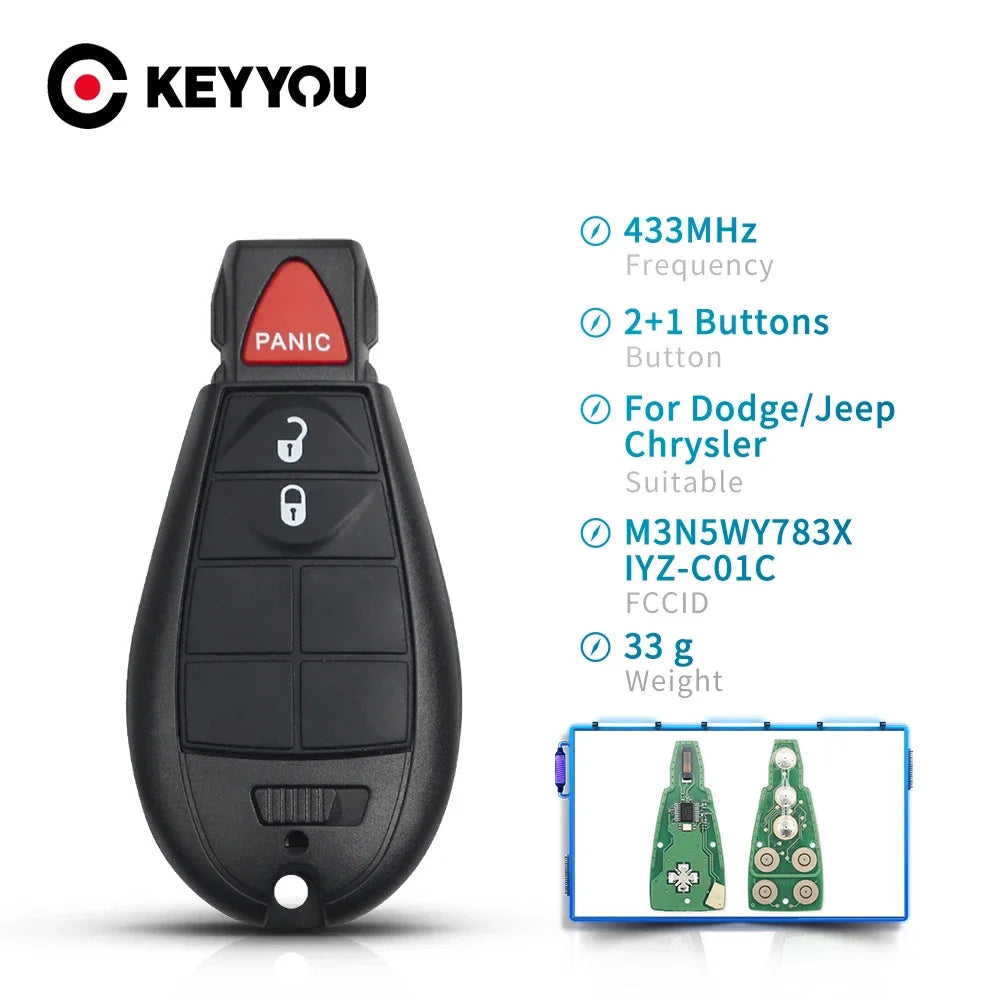 KEYYOU 2+1 3 Buttons Smart Remote Car Key For Dodge Grand Caravan Chrysler Town For Jeep Cherokee M3N5WY783X IYZ-C01C 433Mhz Blackbox Automotive Diagnostics