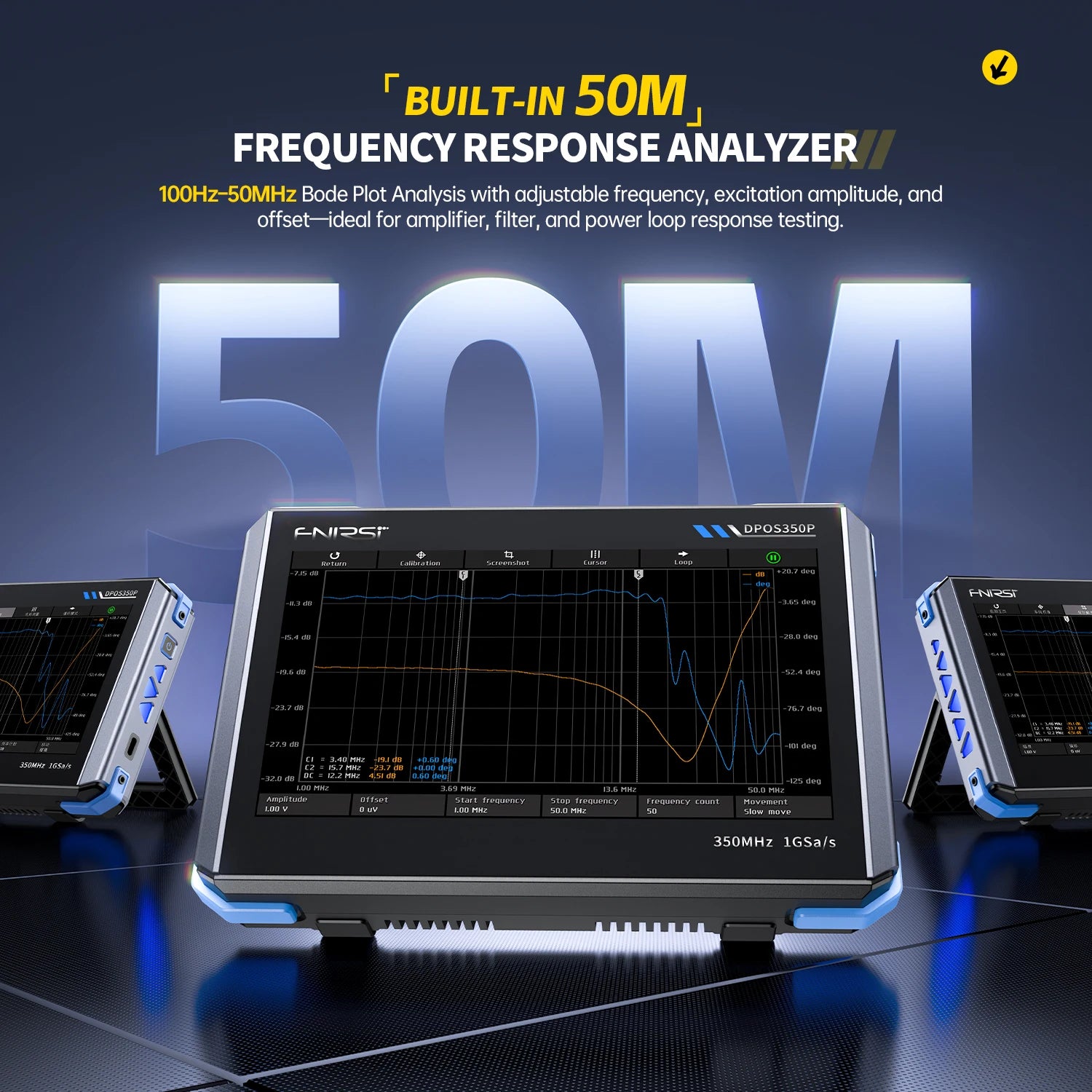 FNIRSI DPOS350P 4in1 Tablet Oscilloscope 2 Channel 350MHz Signal Generator 50MHz, Spectrum Analyzer, Frequency Response Analyzer Blackbox Automotive Diagnostics