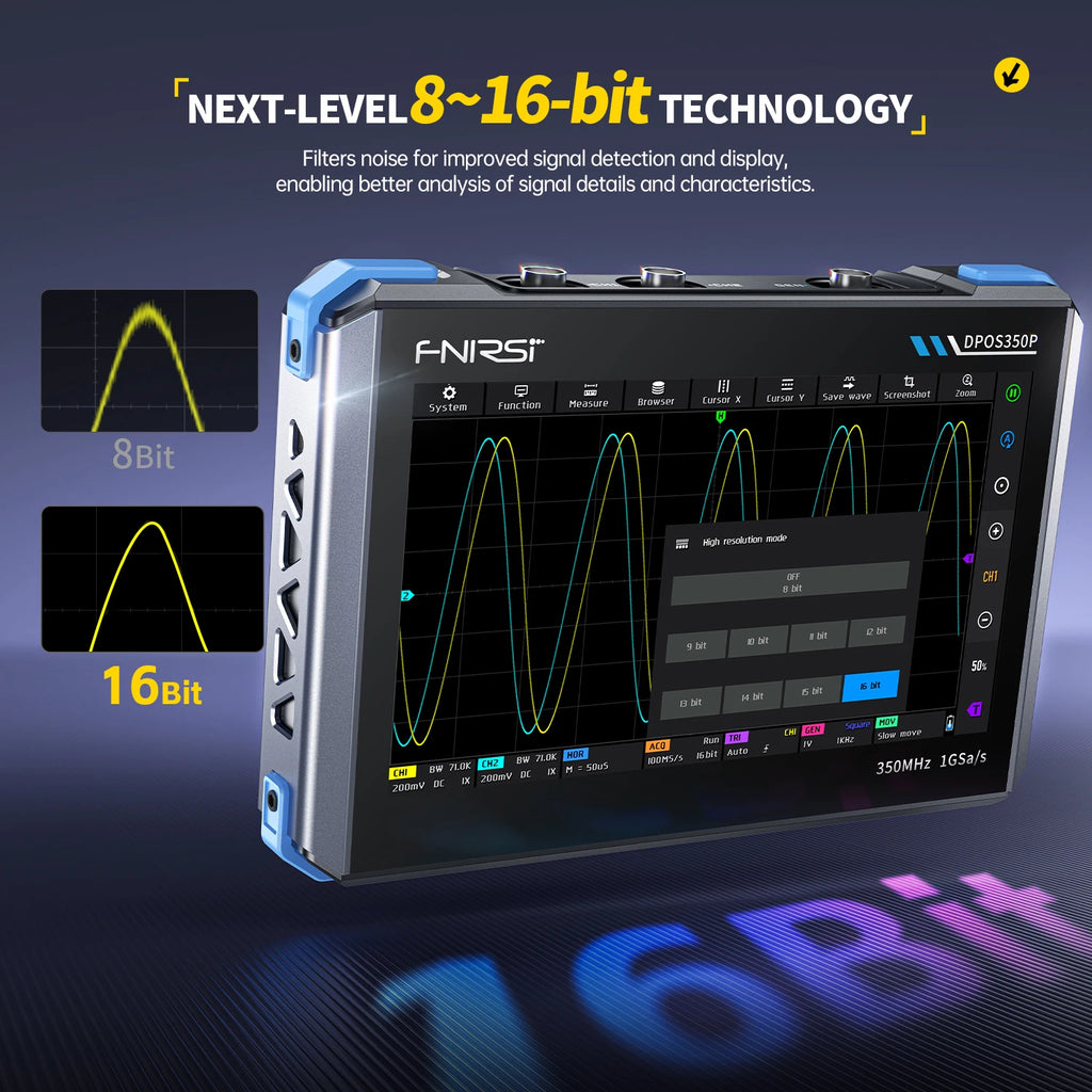 FNIRSI DPOS350P 4in1 Tablet Oscilloscope 2 Channel 350MHz Signal Generator 50MHz, Spectrum Analyzer, Frequency Response Analyzer Blackbox Automotive Diagnostics