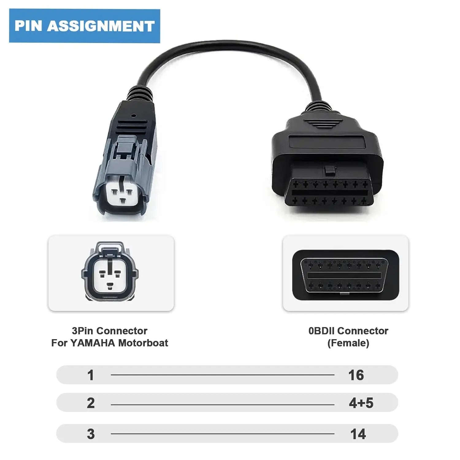 OBD2 Adapter for Yamaha Outboard 3 Pin to 16 Pin Diagnostic Cable,Fits Yamaha Jet Boat/Motorboat Work with YDS Diagnostic System Blackbox Automotive Diagnostics