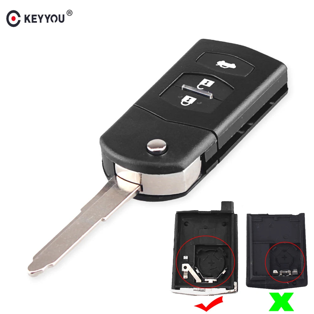 KEYYOU Folding Car Key Shell For MAZDA 2 3 5 6 RX8 MX5 Flip Remote Key Black Fob Case Cover 3 Buttons Key Car-Styling Blackbox Automotive Diagnostics