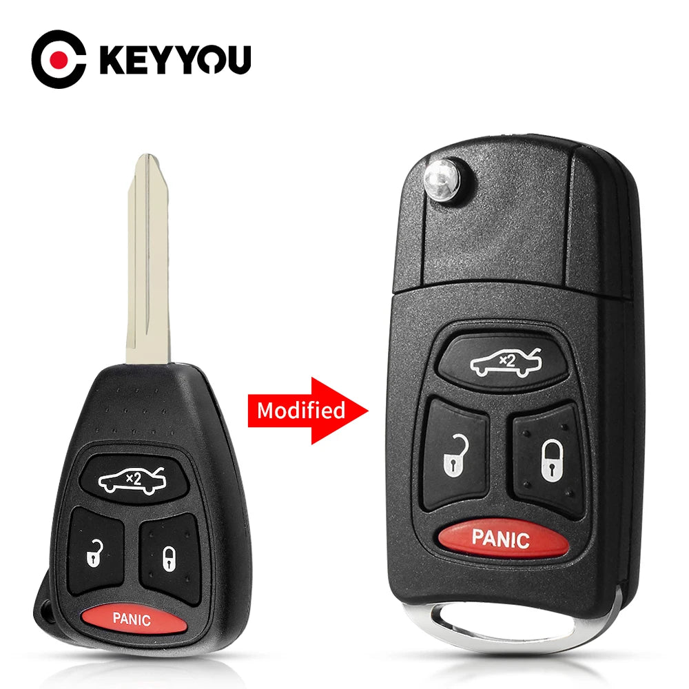 KEYYOU 4 Button Remote Flip Folding Key Shell Case For Chrysler 300 300C Aspen Dodge Magnum Dakota Durango RAM Charger Jeep CY22 Blackbox Automotive Diagnostics
